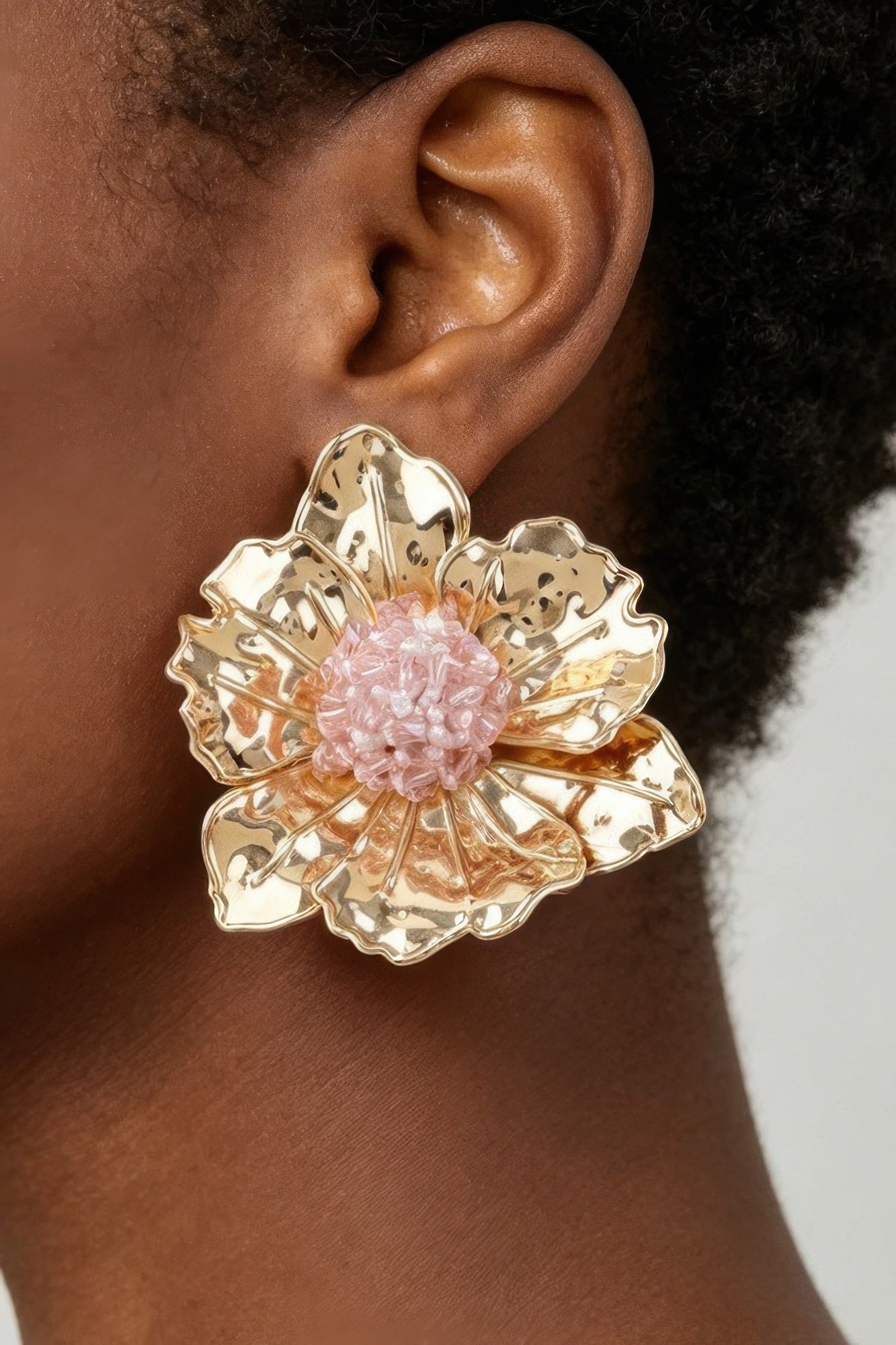 Gold-Tone Pink Crystal Flower Statement Earrings Secondary image