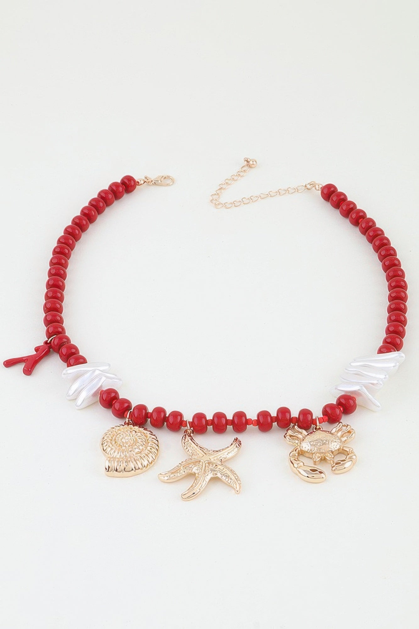 Red Beaded Nautical Charm Necklace with Shell Accents Secondary image
