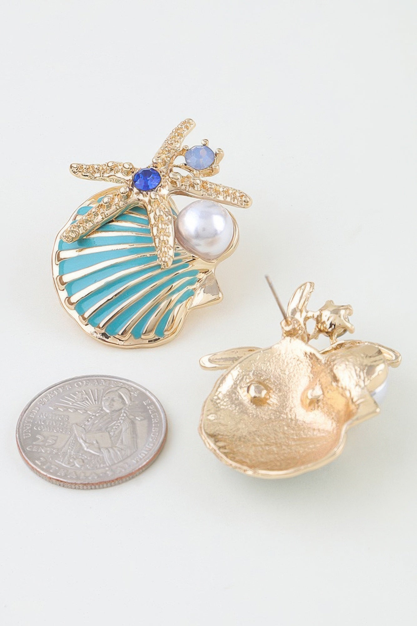 Turquoise Shell and Starfish Stud Earrings Secondary image
