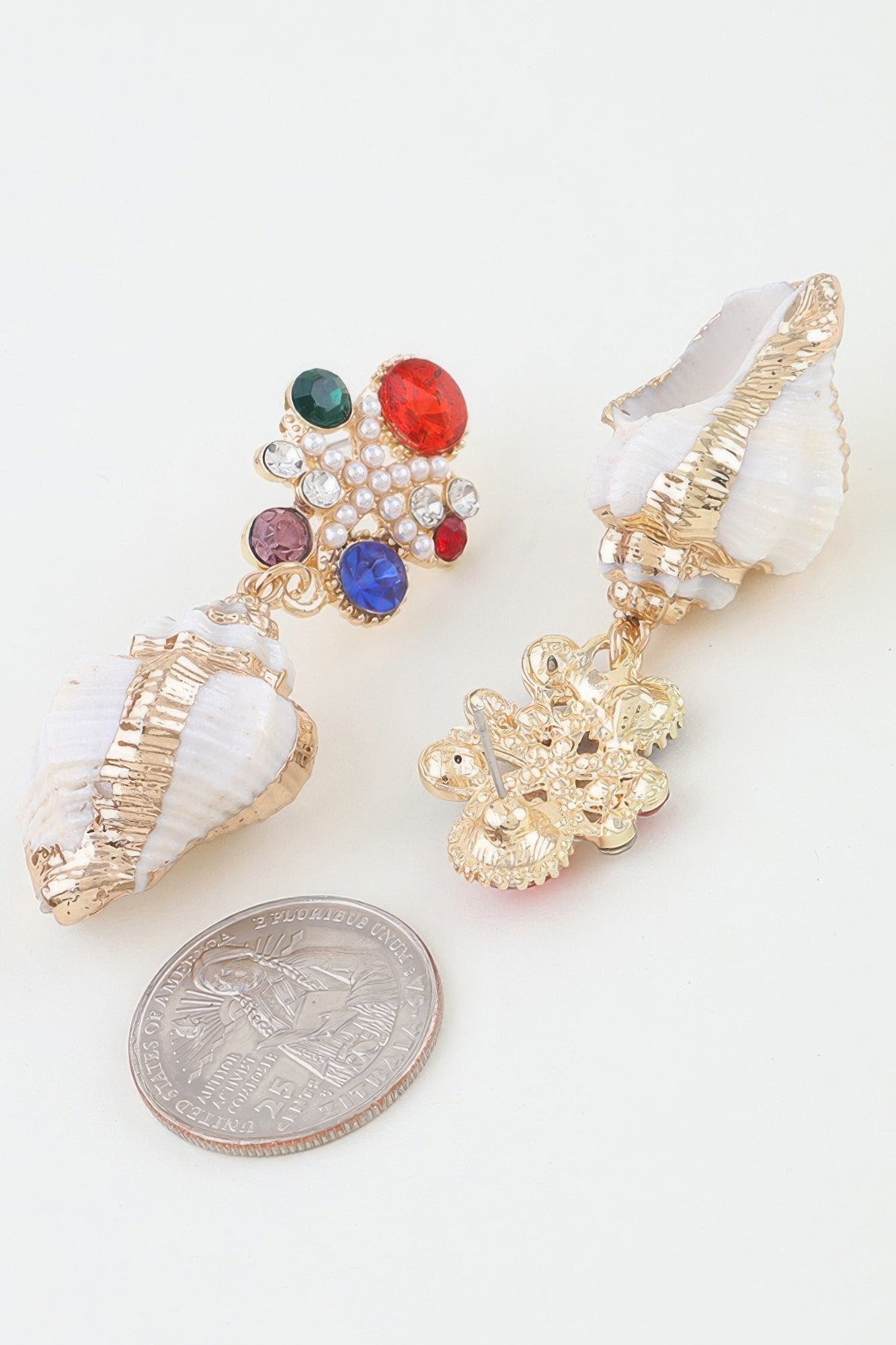 Gold Multicolor Shell Drop Earrings Secondary image