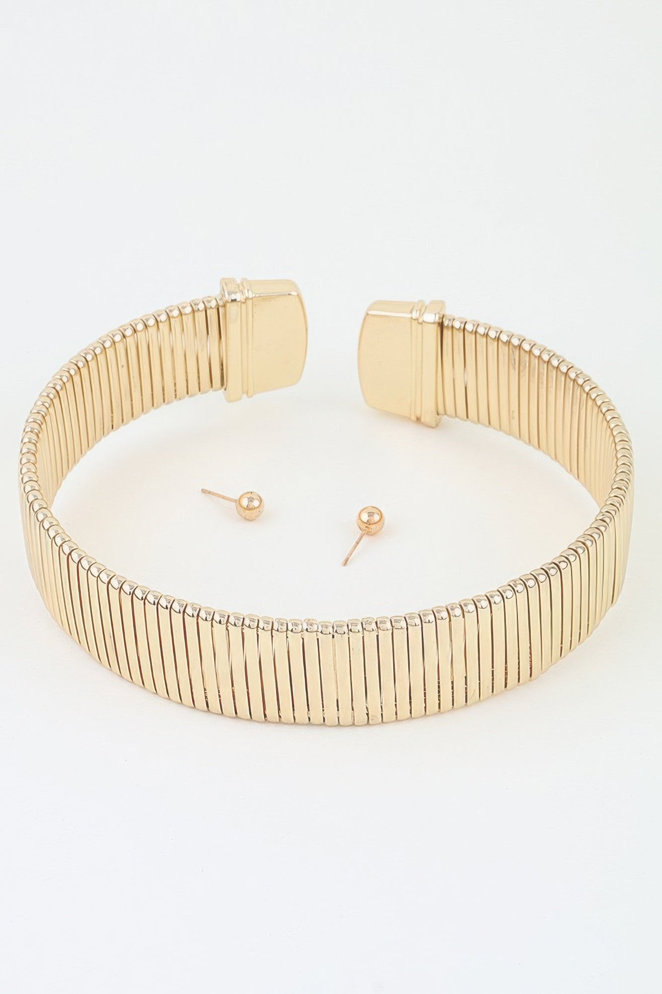 Ribbed Bar-Link Choker Necklace Set Secondary image