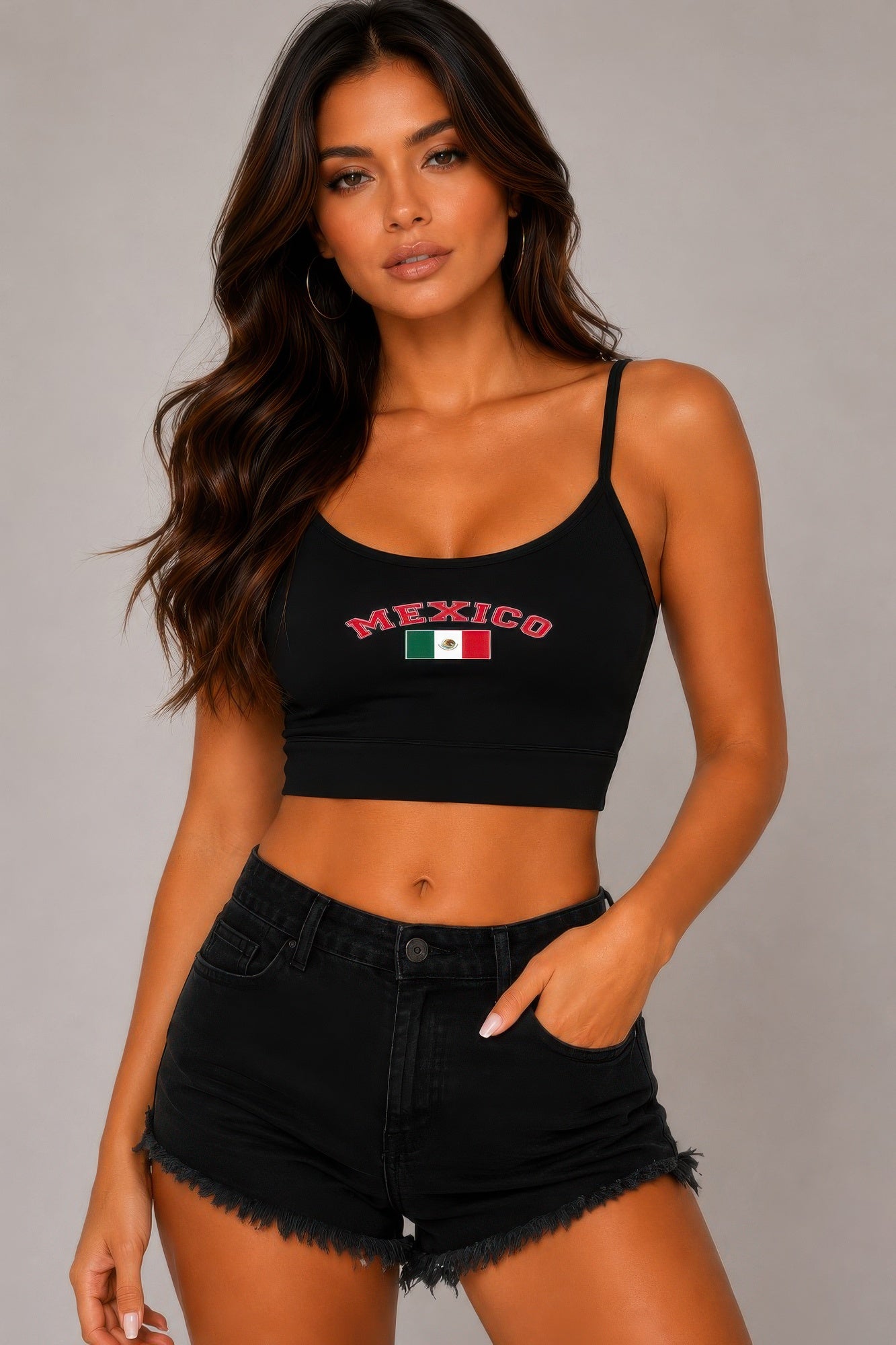 Mexico Graphic Black Cropped Cami Top Secondary image