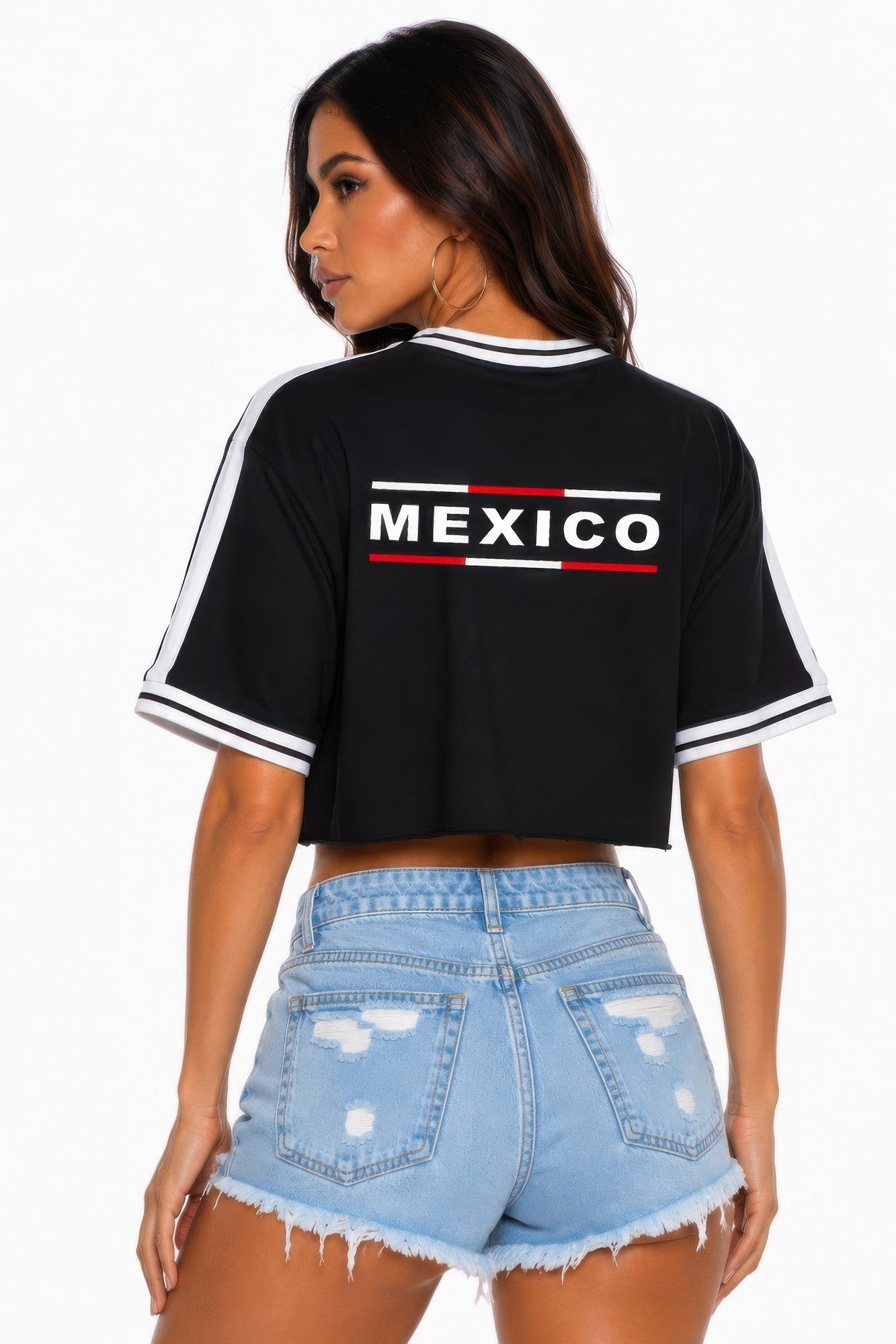Cropped Mexico Graphic Cotton Tee With Athletic Stripe Trim Secondary image