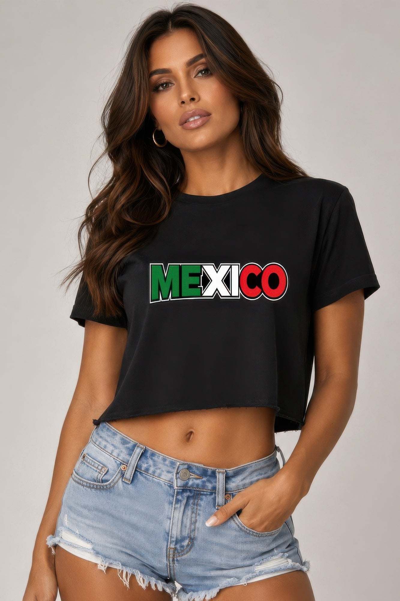 Black Cropped Mexico Graphic Cotton T-Shirt Secondary image