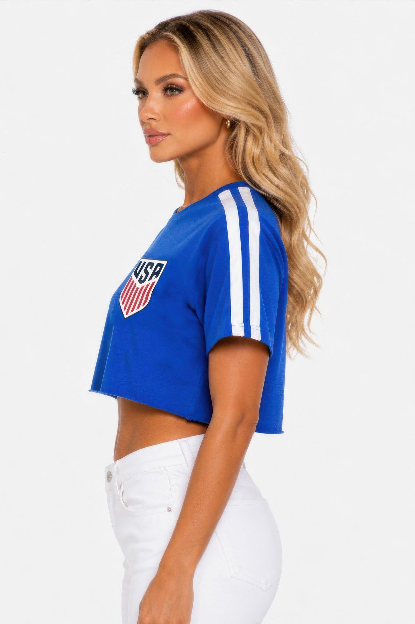 Cropped USA Graphic Cotton Tee with Contrast Stripes Secondary image