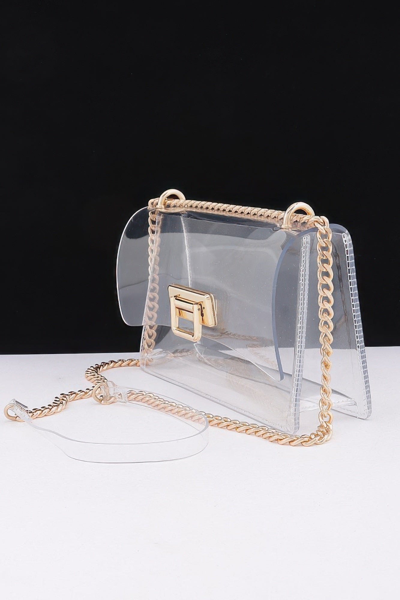 Clear PVC Shoulder Bag with Metallic Chain Trim Secondary image