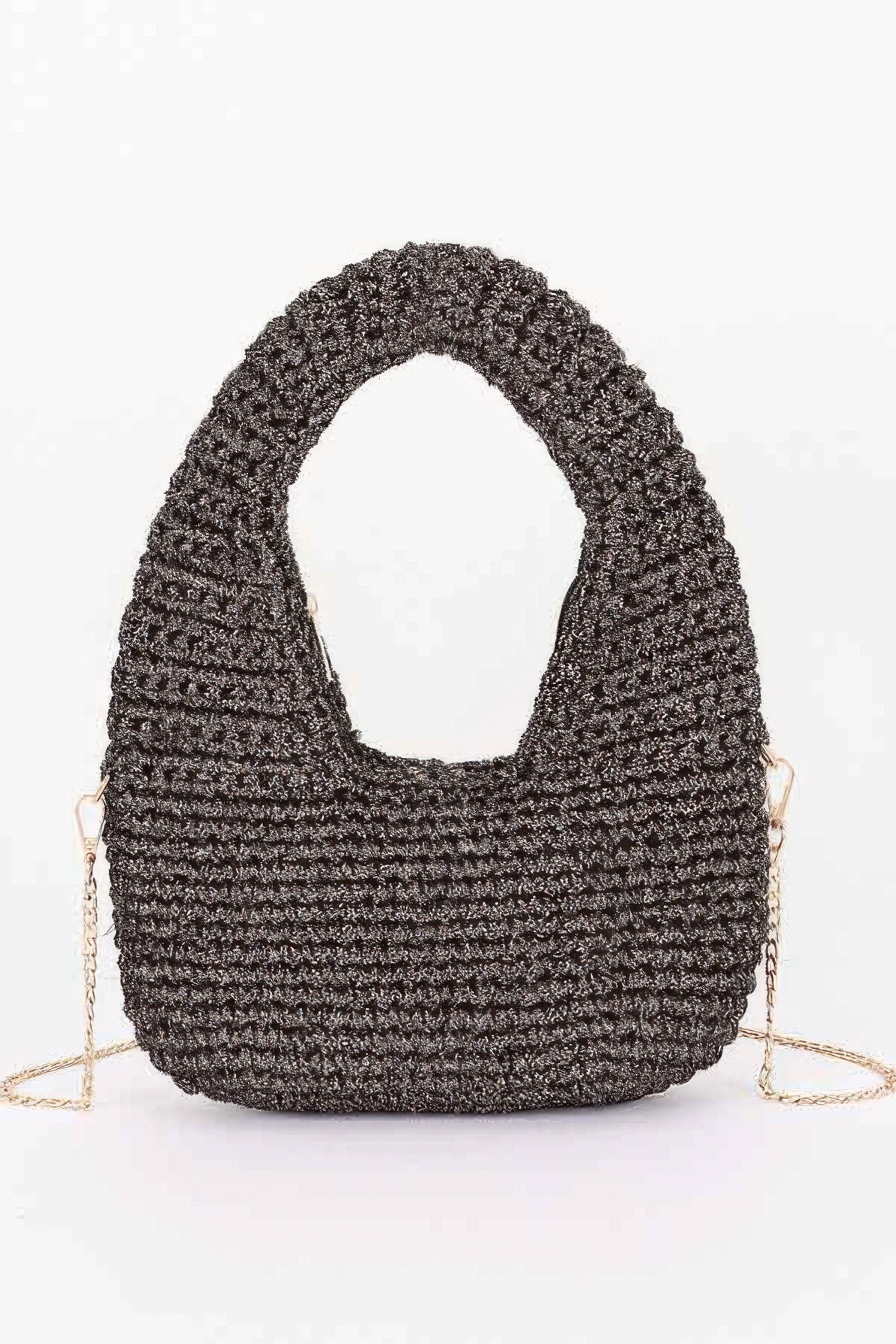 Crochet-Woven Hobo Bag with Detachable Chain Strap Secondary image