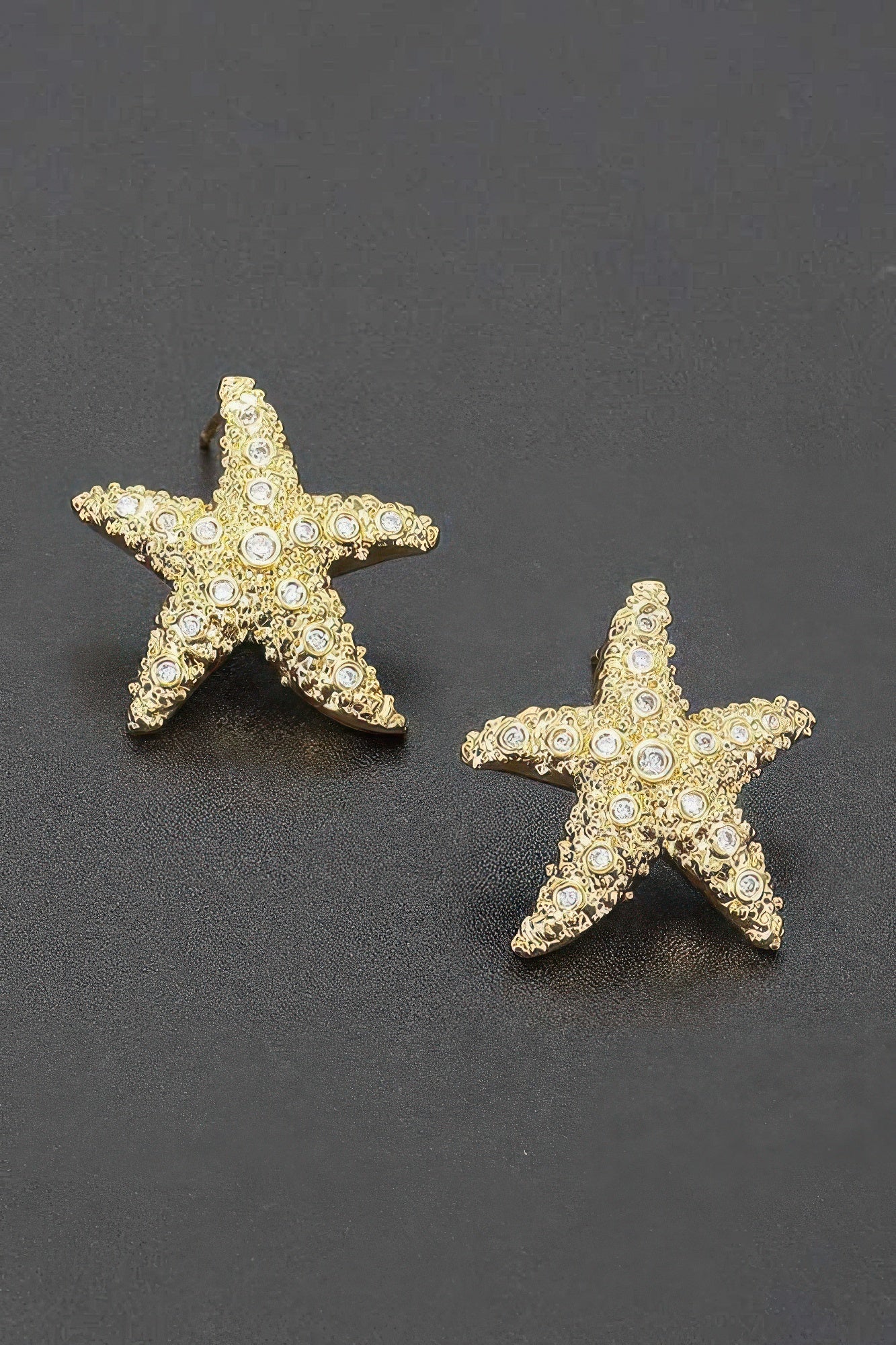 Textured Crystal Starfish Stud Earrings Secondary image