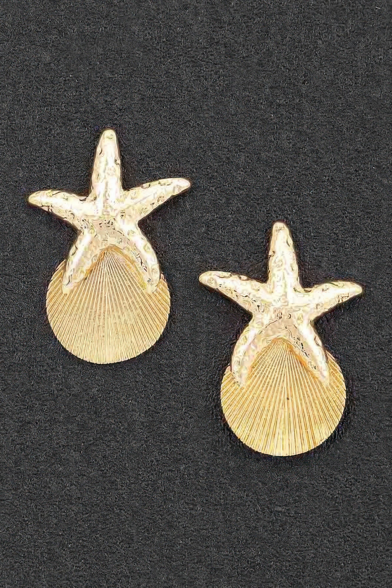 Textured Starfish and Shell Drop Earrings Secondary image