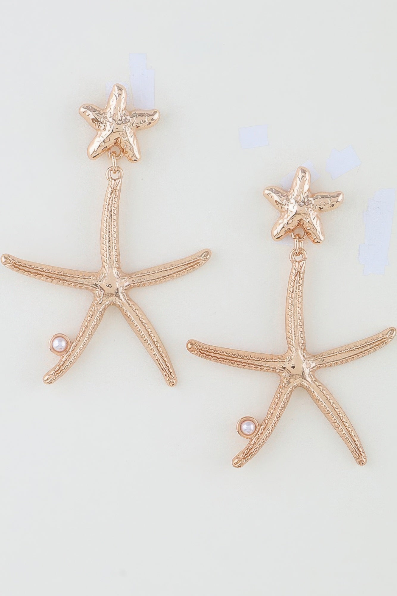 Gold Cream Starfish Layered Drop Earrings Secondary image