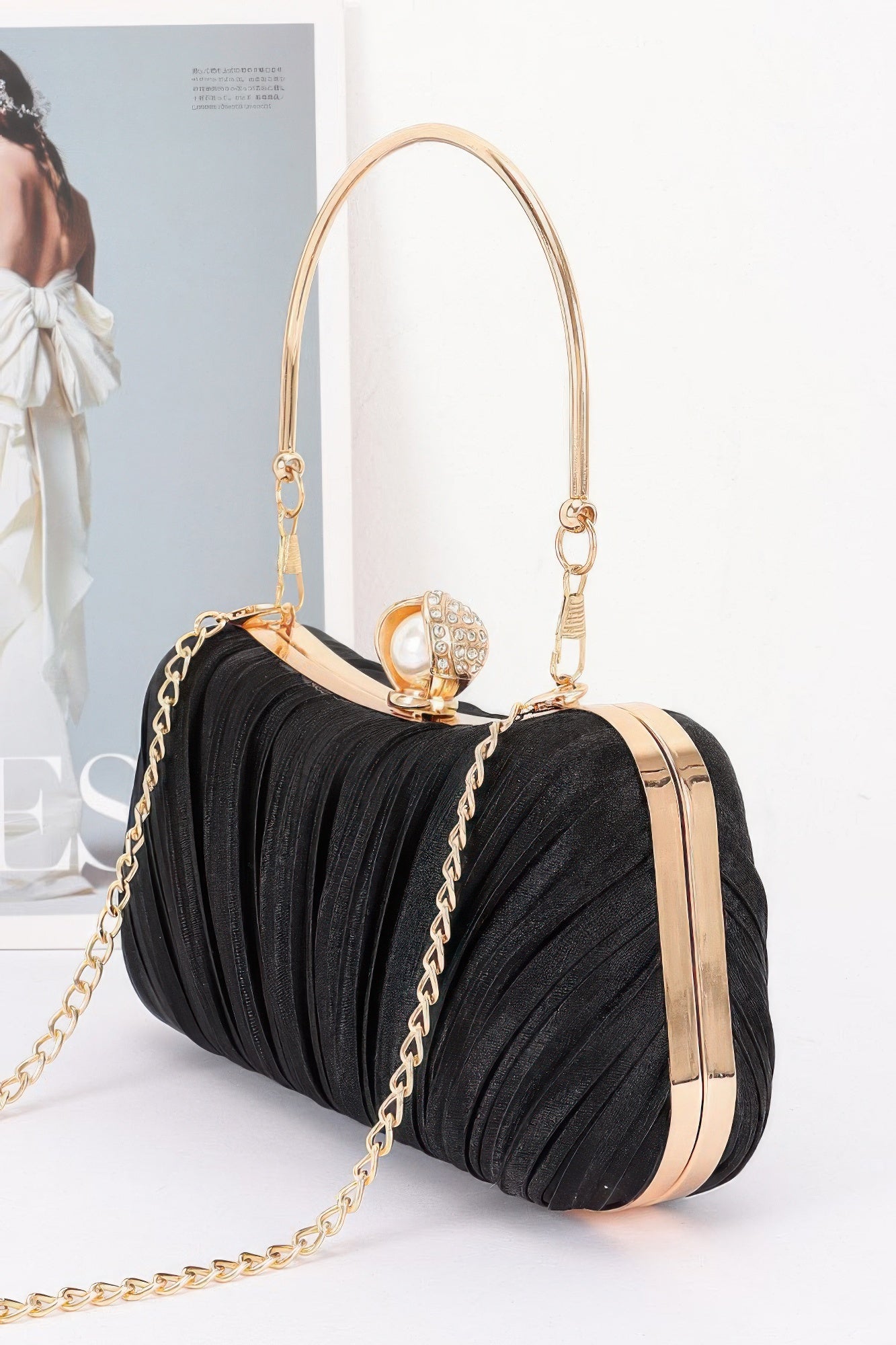 Pleated Pearl Clasp Evening Handbag Secondary image