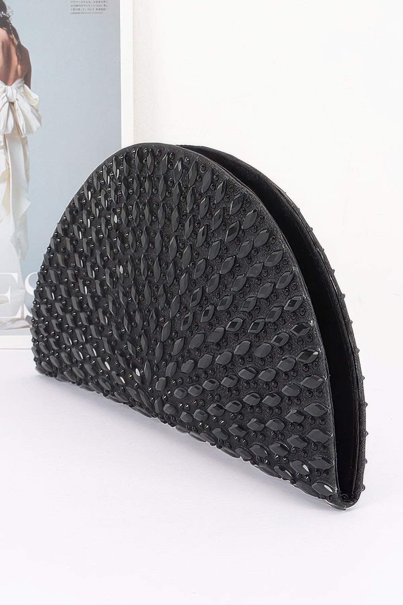 Rhinestone Embellished Half-Moon Clutch Secondary image