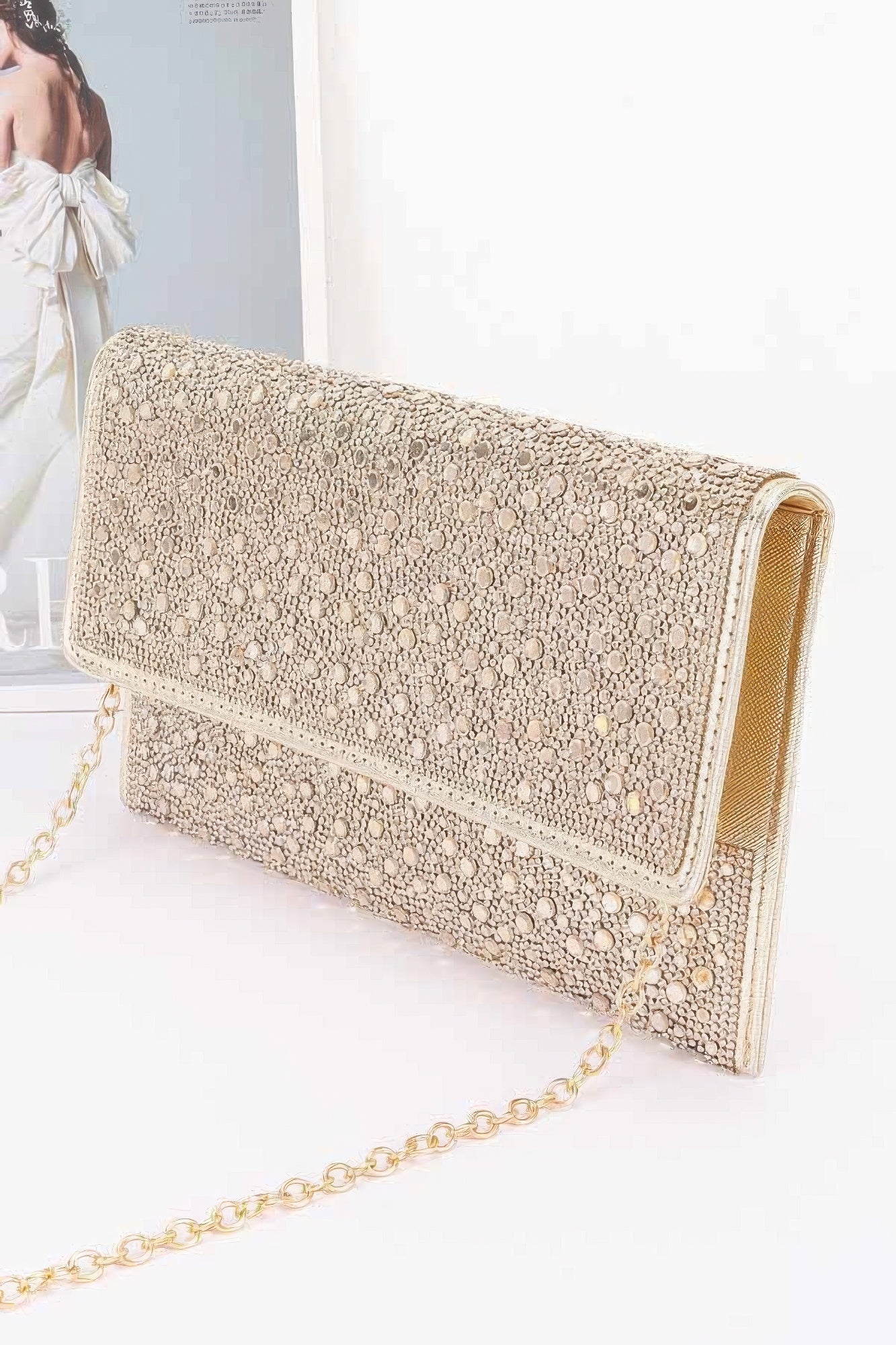 Rhinestone Envelope Clutch with Chain Strap Secondary image