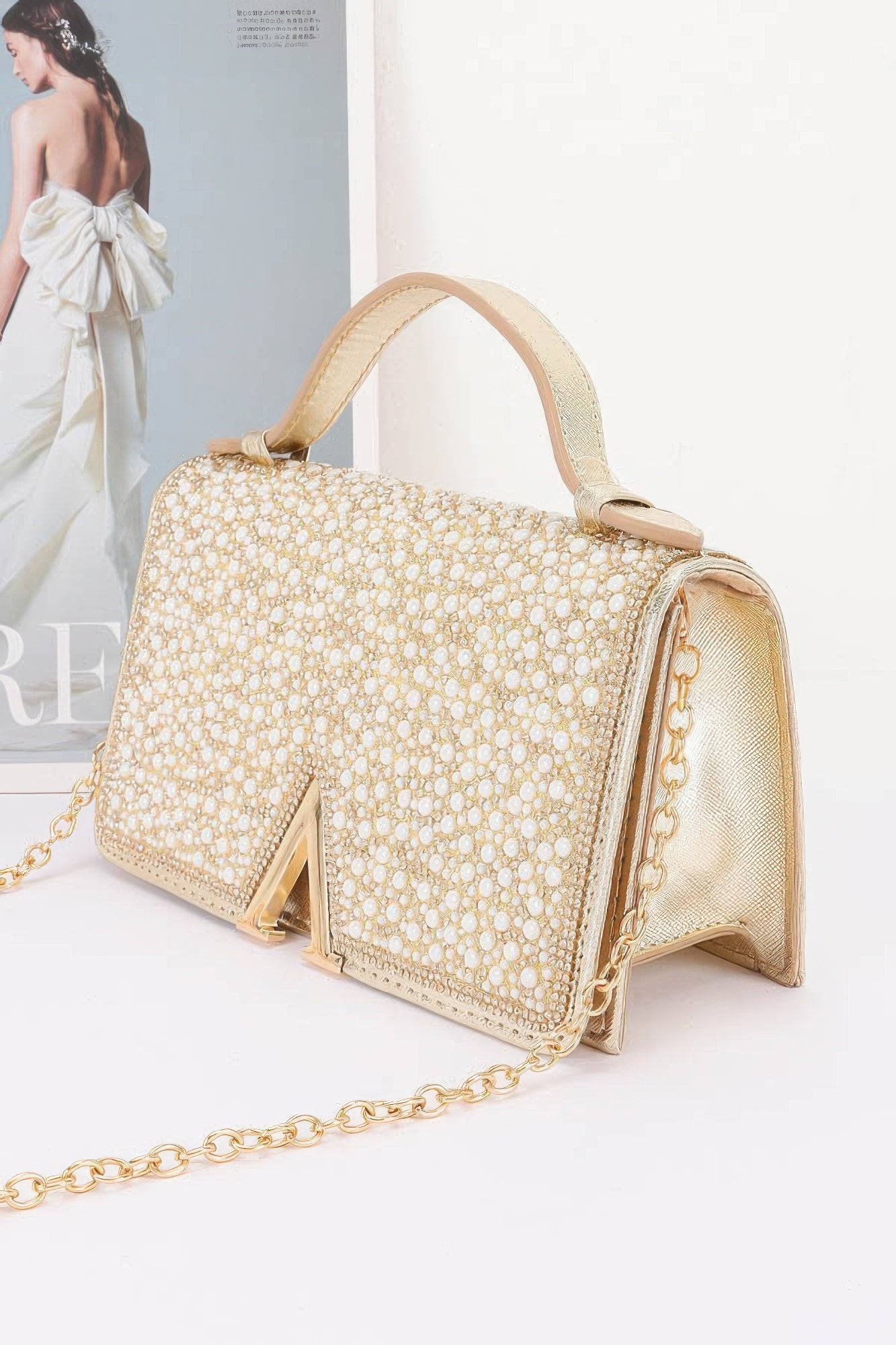 Pearl Embellished Rhinestone Flap Handbag Secondary image