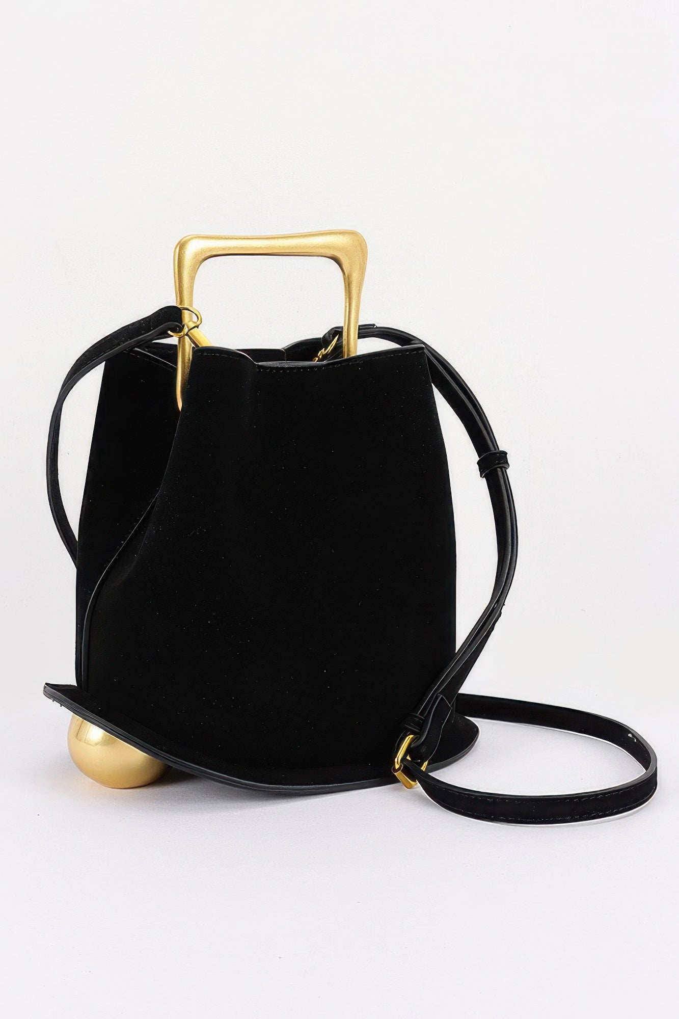 Structured Faux-Suede Handbag with Metal Handle Secondary image