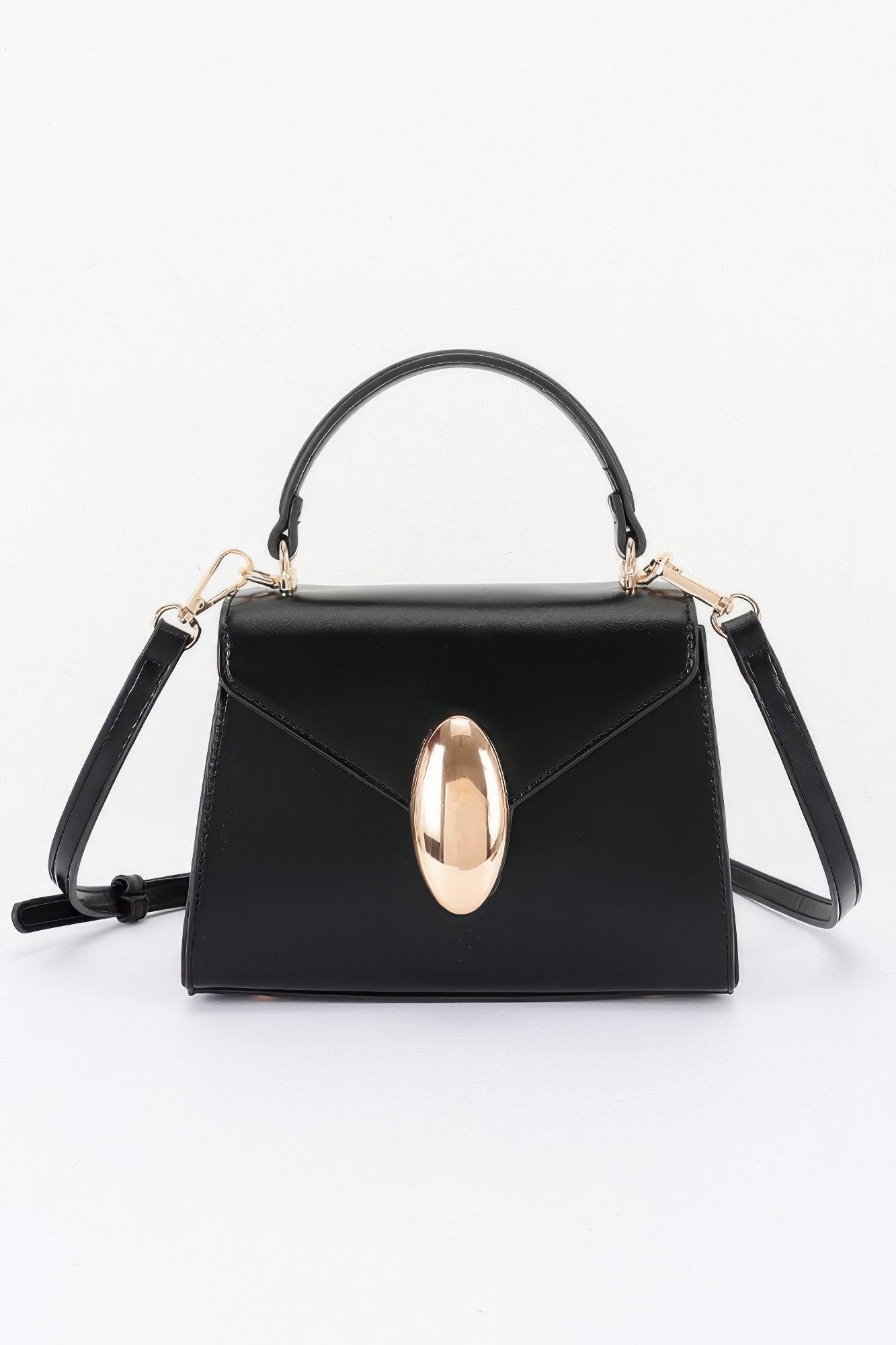 Structured Oval Accent Vegan Leather Flap Bag Secondary image