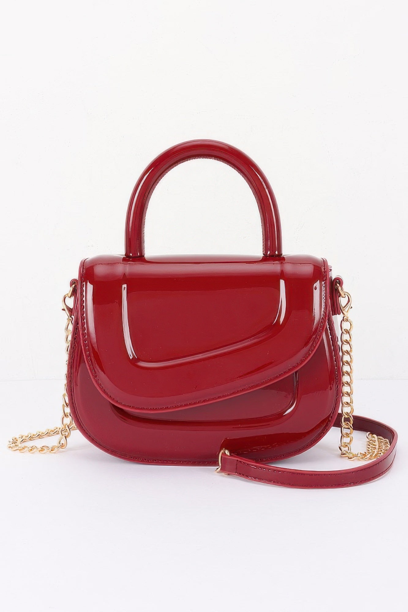 Glossy Patent-Style Top Handle Crossbody Bag Secondary image
