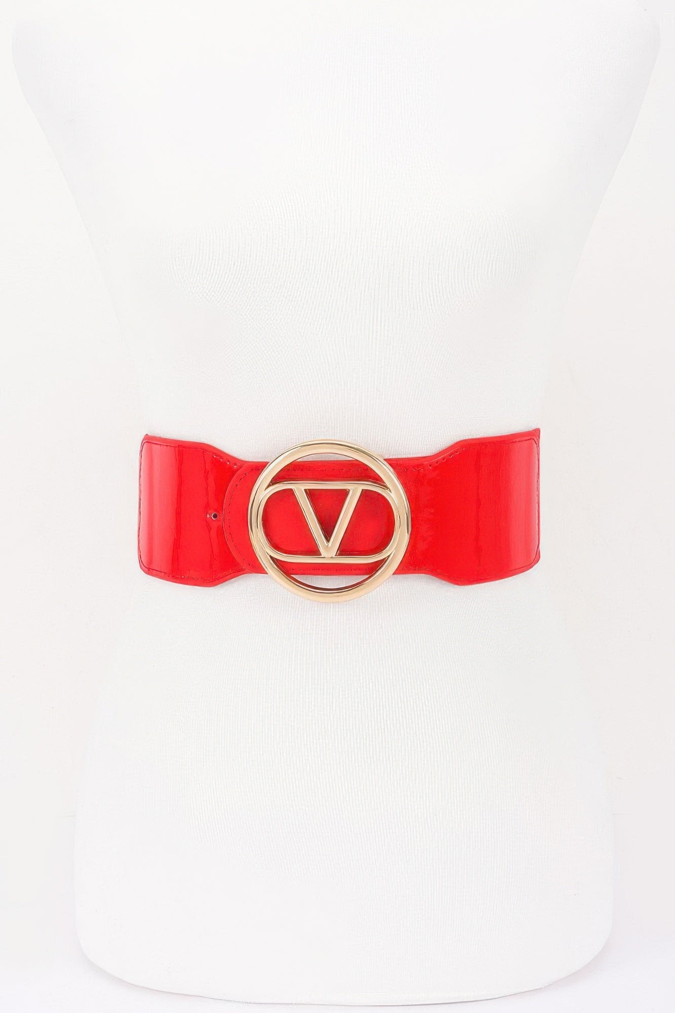 Wide Faux-Leather Stretch Belt with Geometric Buckle Secondary image