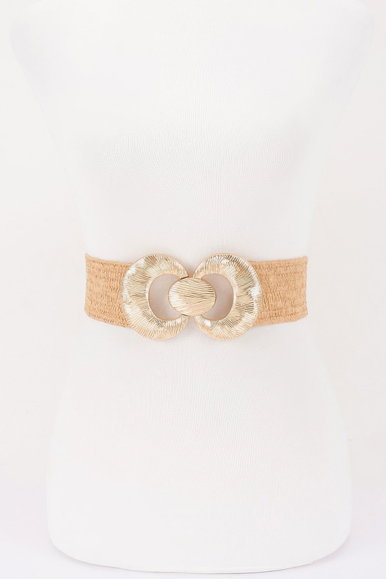 Woven Faux-Straw Elastic Waist Belt with Statement Buckle Secondary image