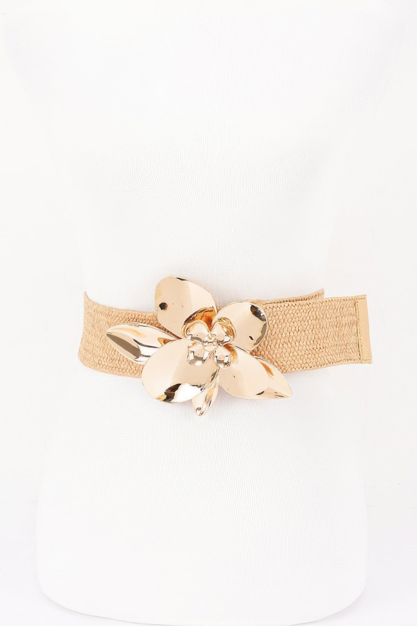 Woven Faux-Straw Elastic Belt with Flower Buckle Secondary image