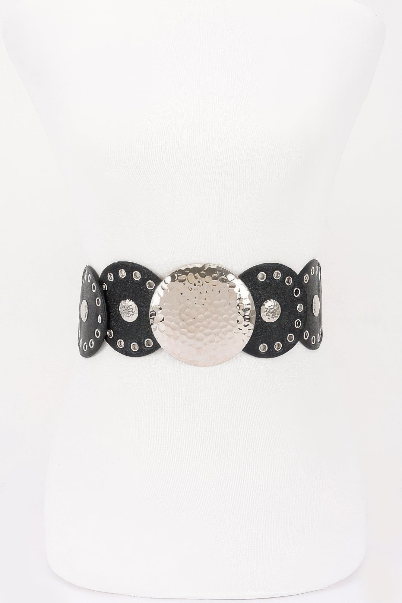Plus Size Black Elastic Belt With Vintage Disc Accents Secondary image
