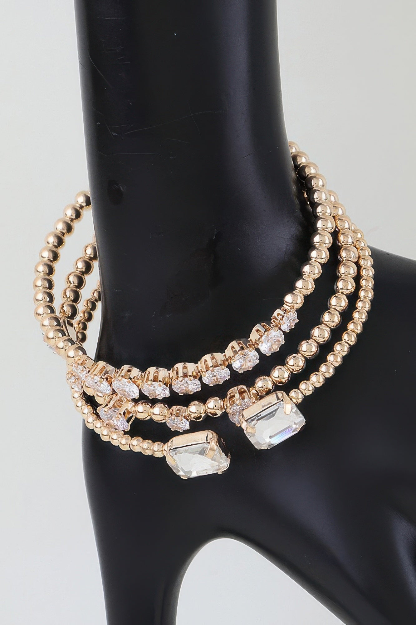Layered Gold Beaded Bracelet with Cubic Zirconia Secondary image
