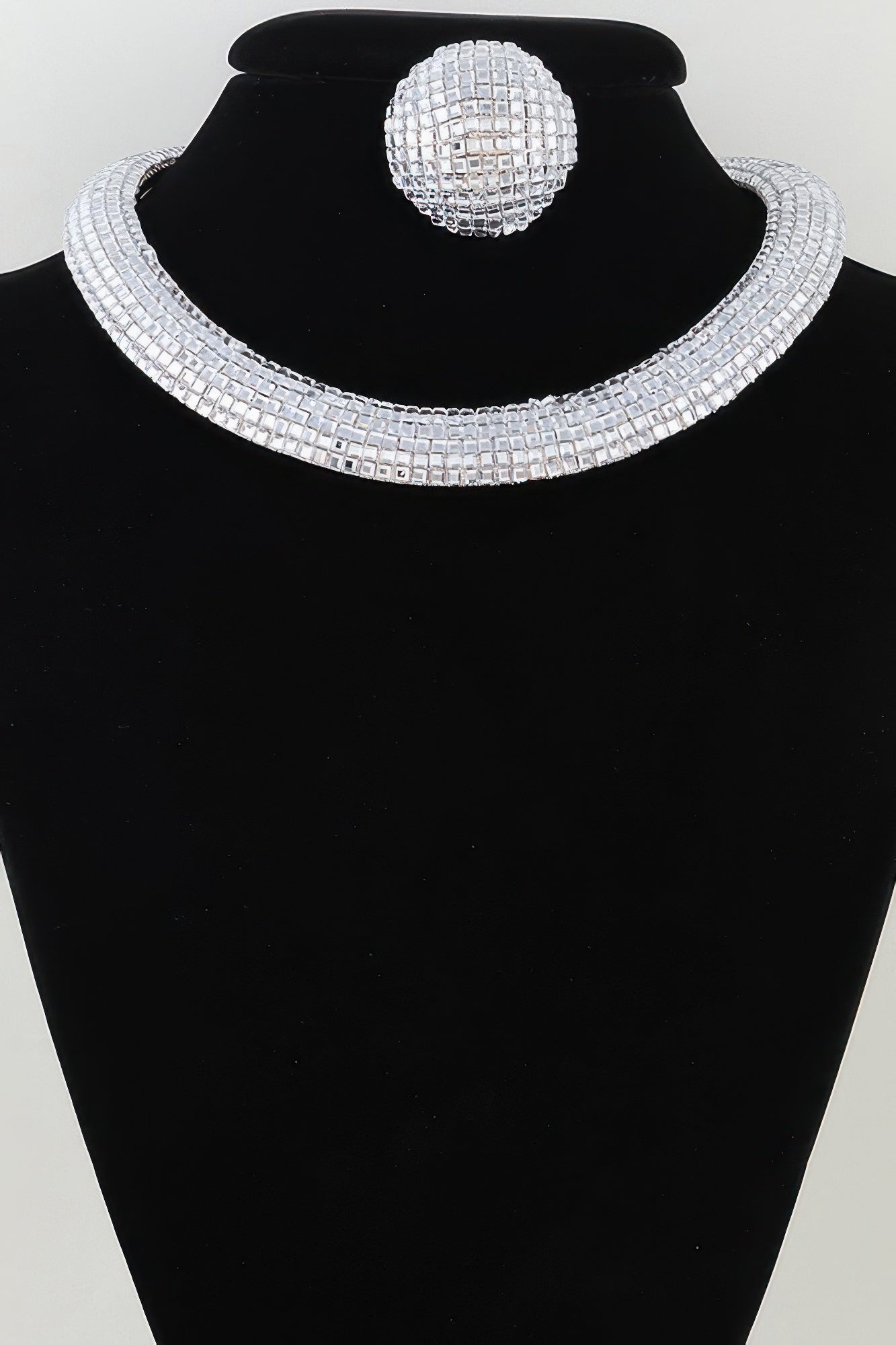 Reflective Multi-Row Choker and Sphere Earring Set Secondary image