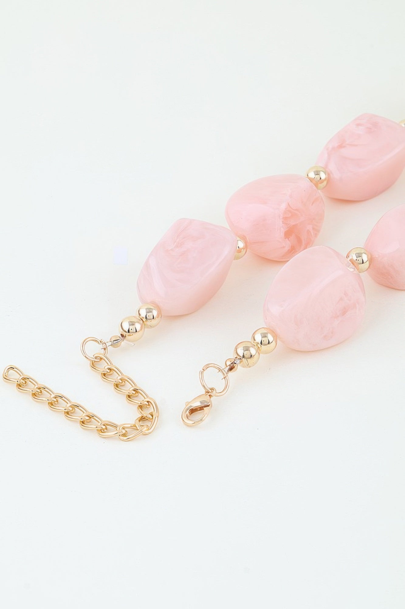 Pink Marbled Bead Statement Necklace with Gold-Toned Spacers Secondary image