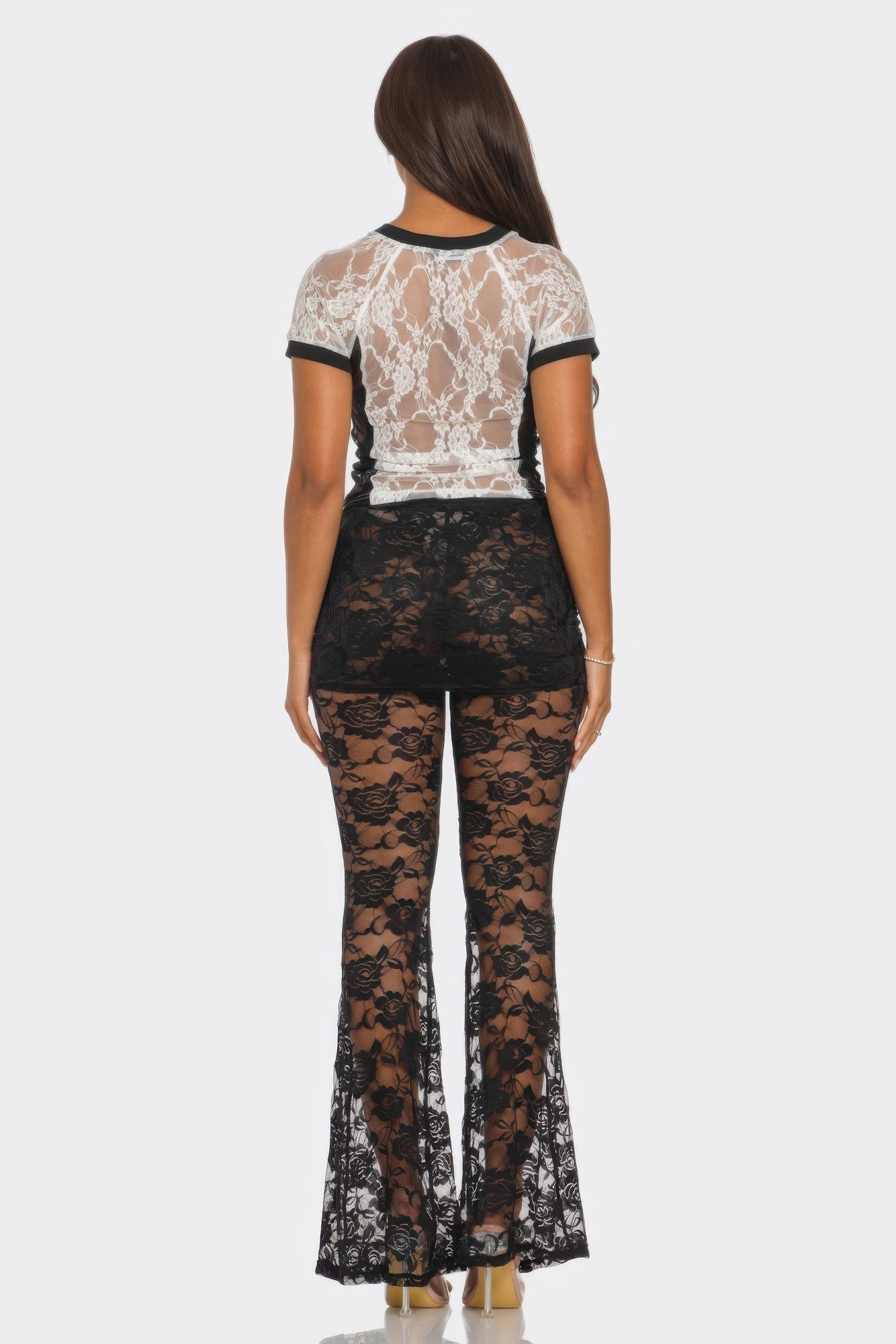 Lace Mesh V-Neck Short-Sleeve Top Secondary image