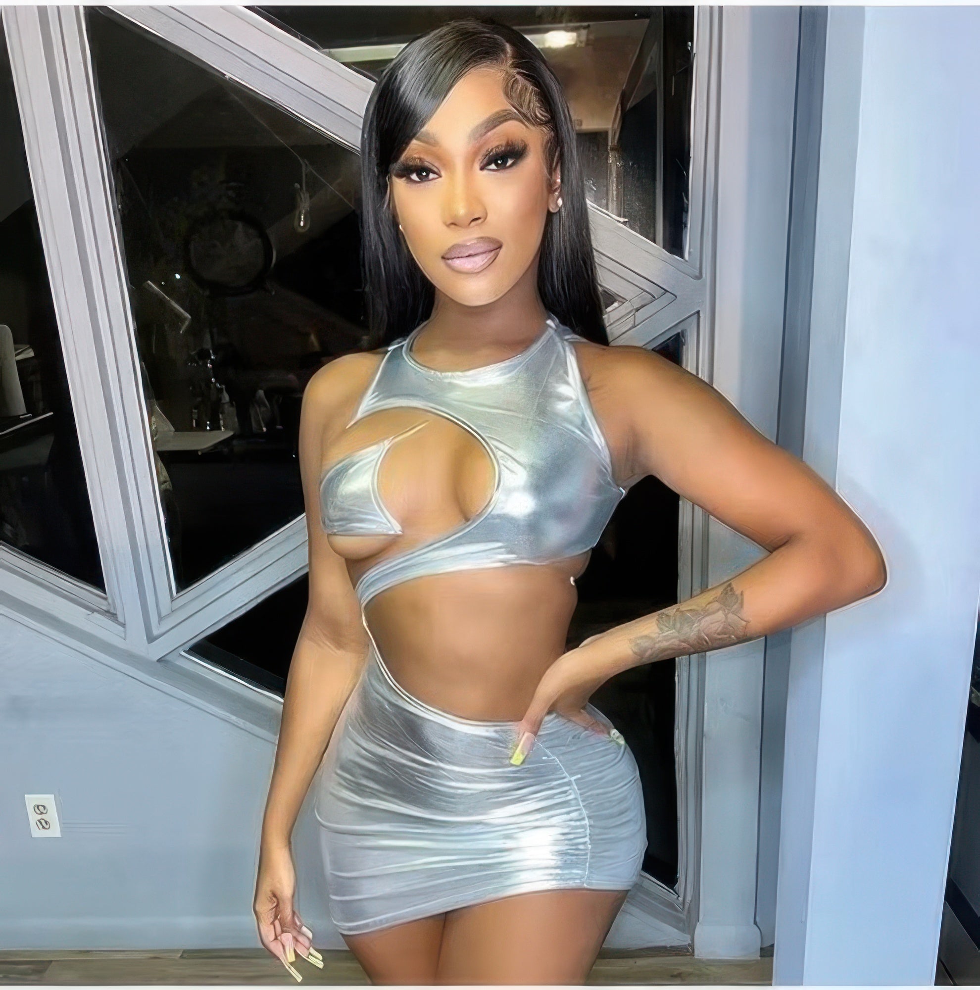Silver Metallic Ruched Mini Dress Secondary image