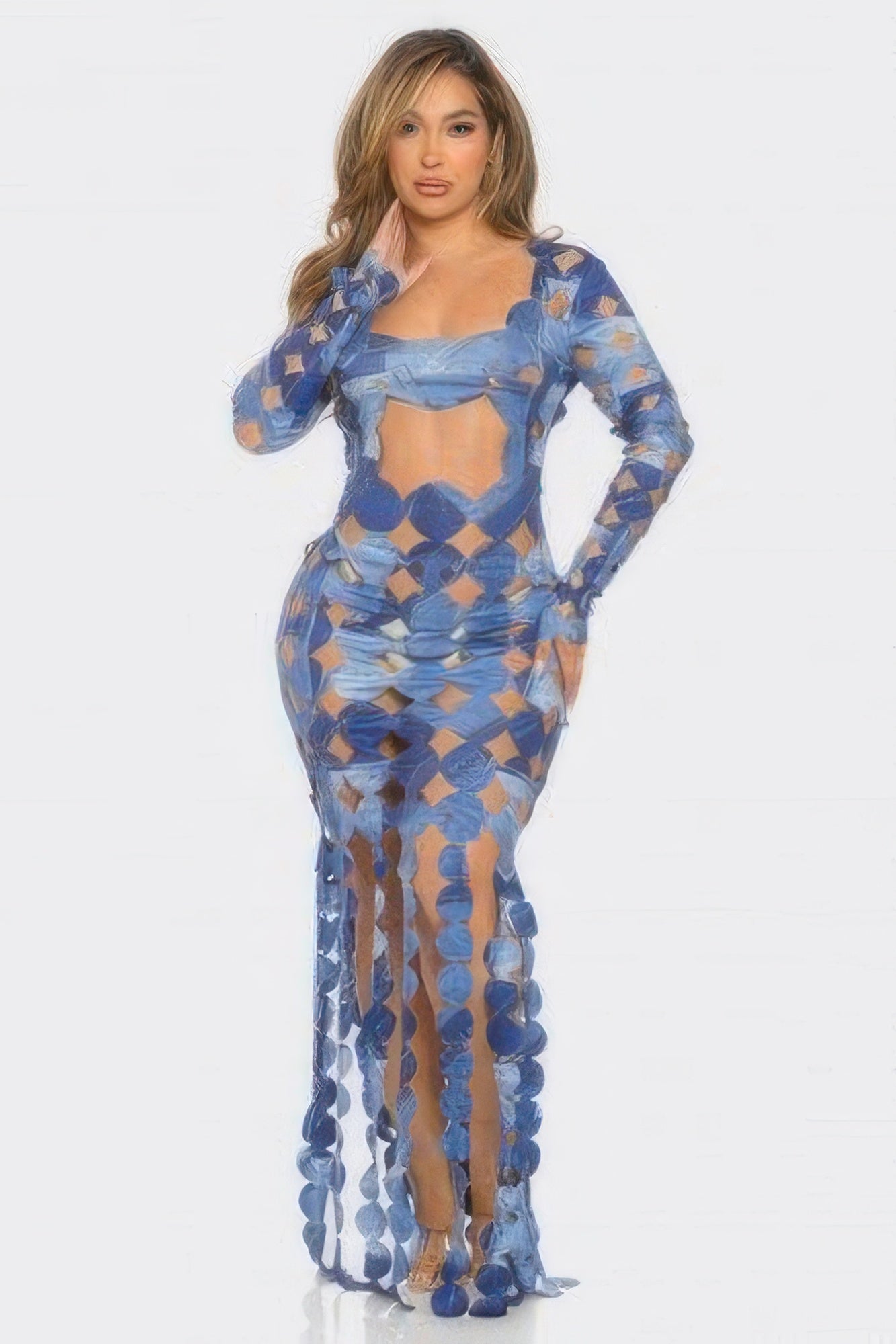 Denim Print Cutout Maxi Dress Secondary image
