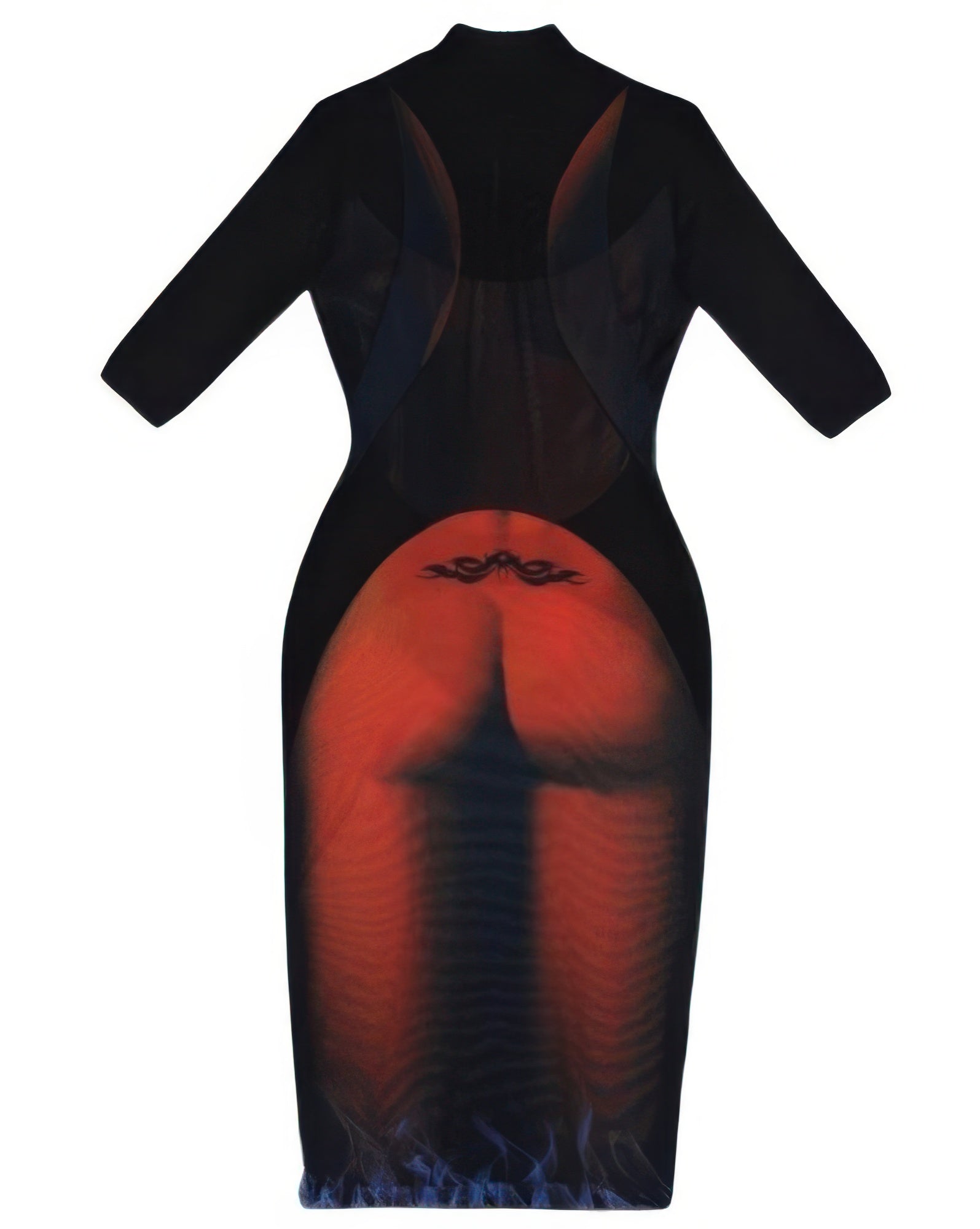 Printed Mesh Mock-Neck Dress with Short Sleeves Secondary image