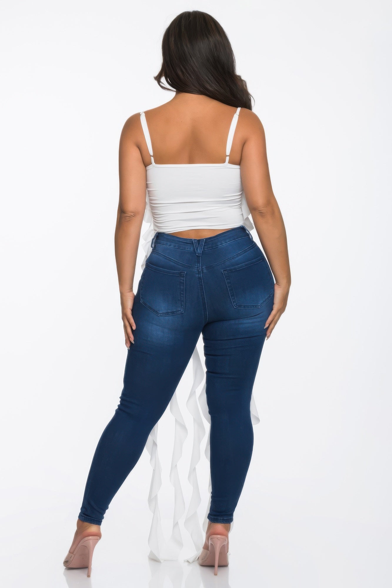 White Ruffle Spaghetti-Strap Crop Top Secondary image