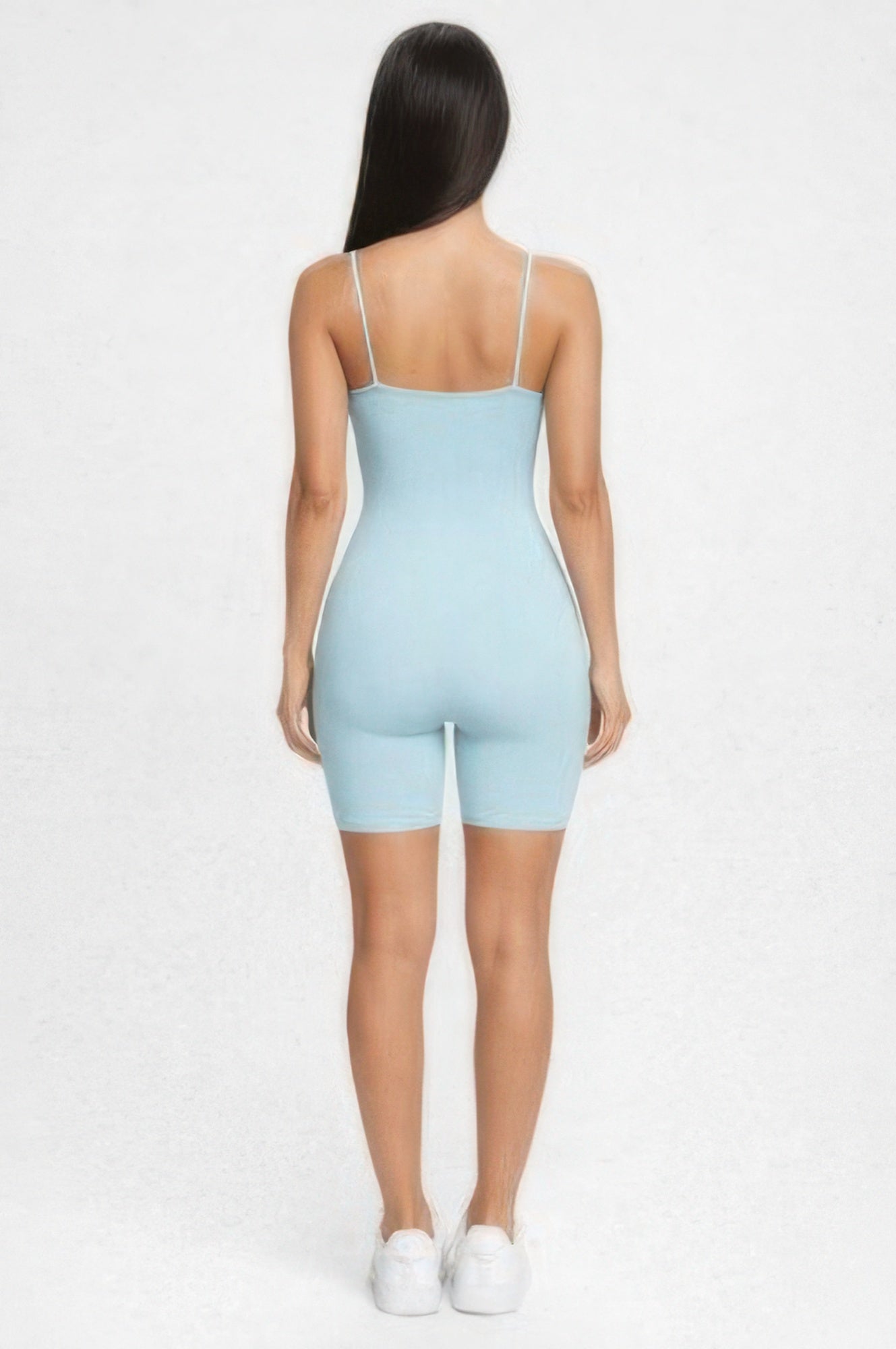 Blue Ribbed Spaghetti-Strap Biker Short Romper Secondary image