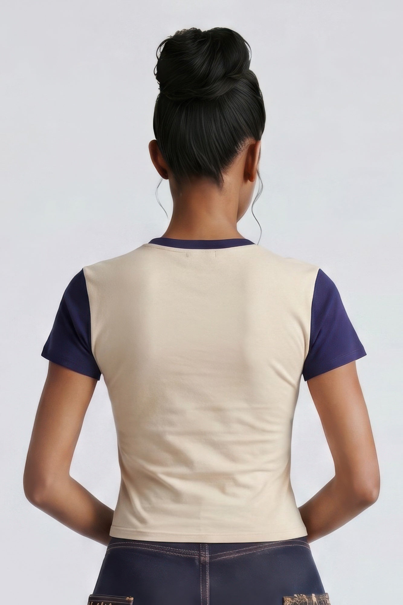 Cropped Varsity Graphic Tee with Lace-Up Details Secondary image