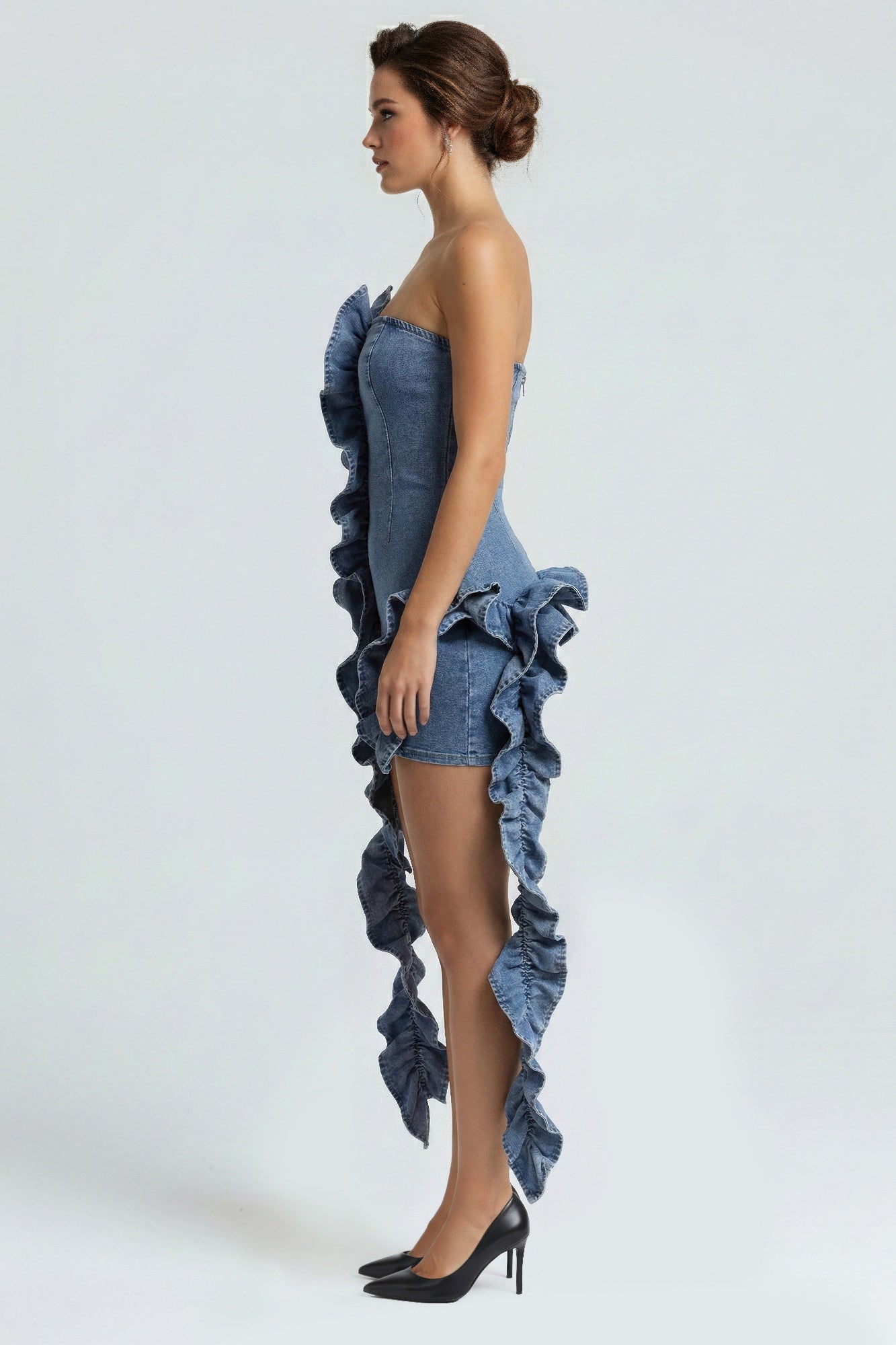 Denim Blue Strapless Ruffle Train Dress Secondary image