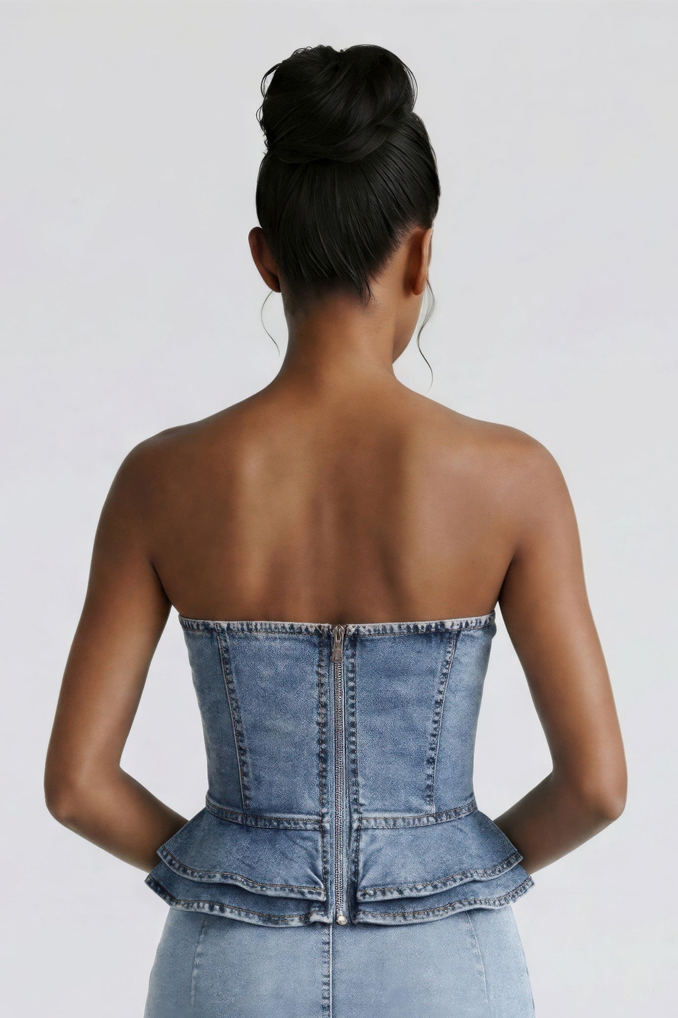Strapless Washed Denim Ruffle Peplum Corset Top Secondary image