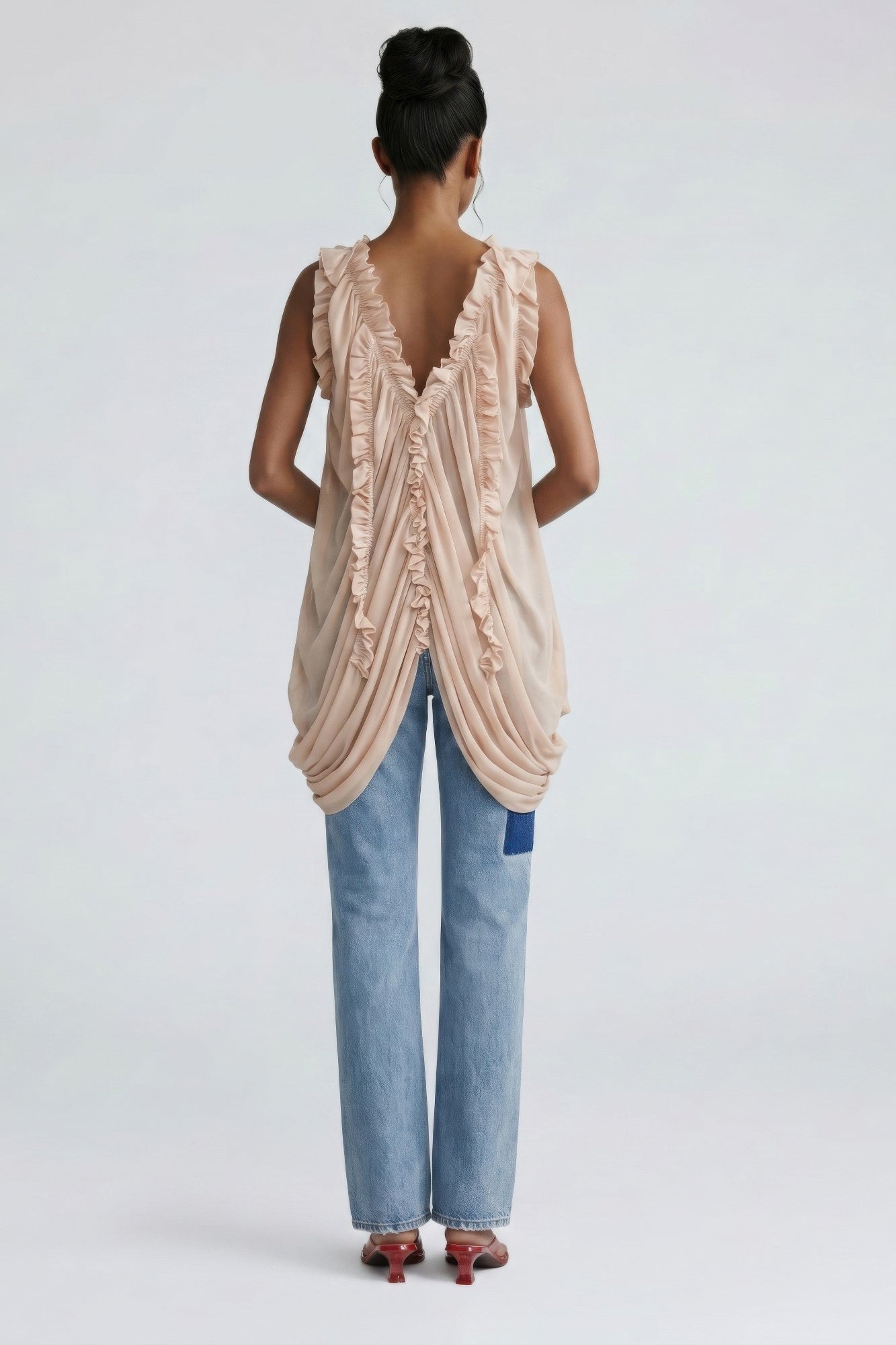 Taupe Ruffled High-Low Tunic Top Secondary image
