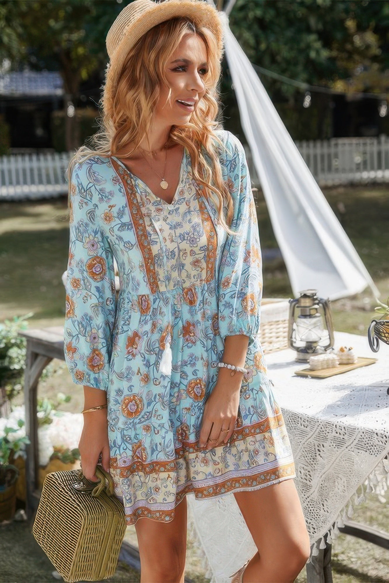 Floral Print V-Neck Long-Sleeve Dress Secondary image