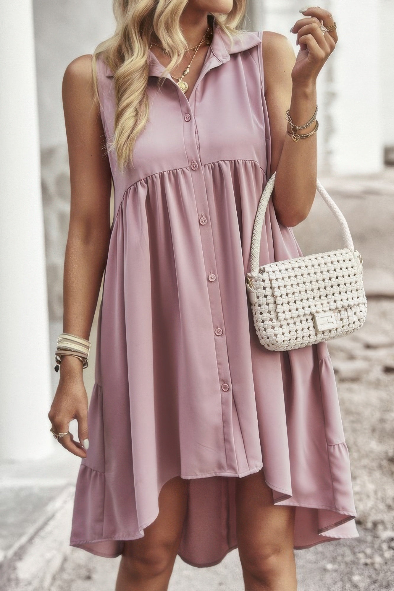 Sleeveless Button-Front Peplum Shirt Dress Secondary image