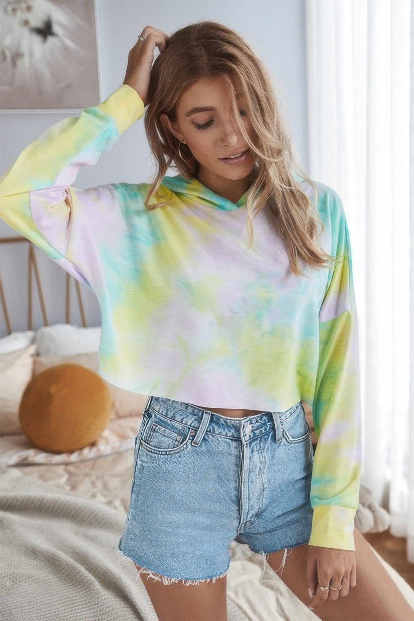 Pastel Tie-Dye Cropped Hoodie Secondary image