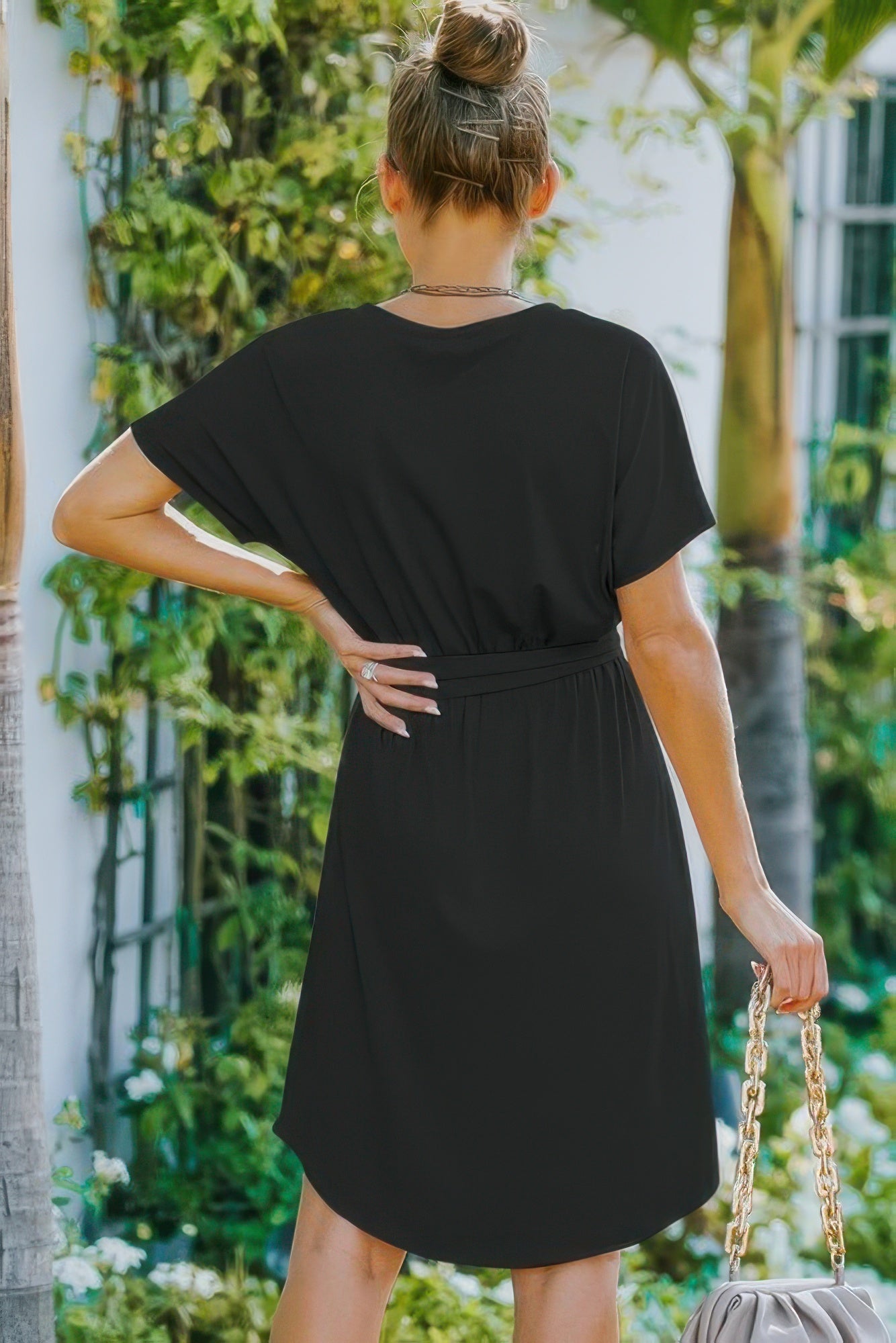 V-Neck Short-Sleeve Tie-Waist A-Line Dress Secondary image