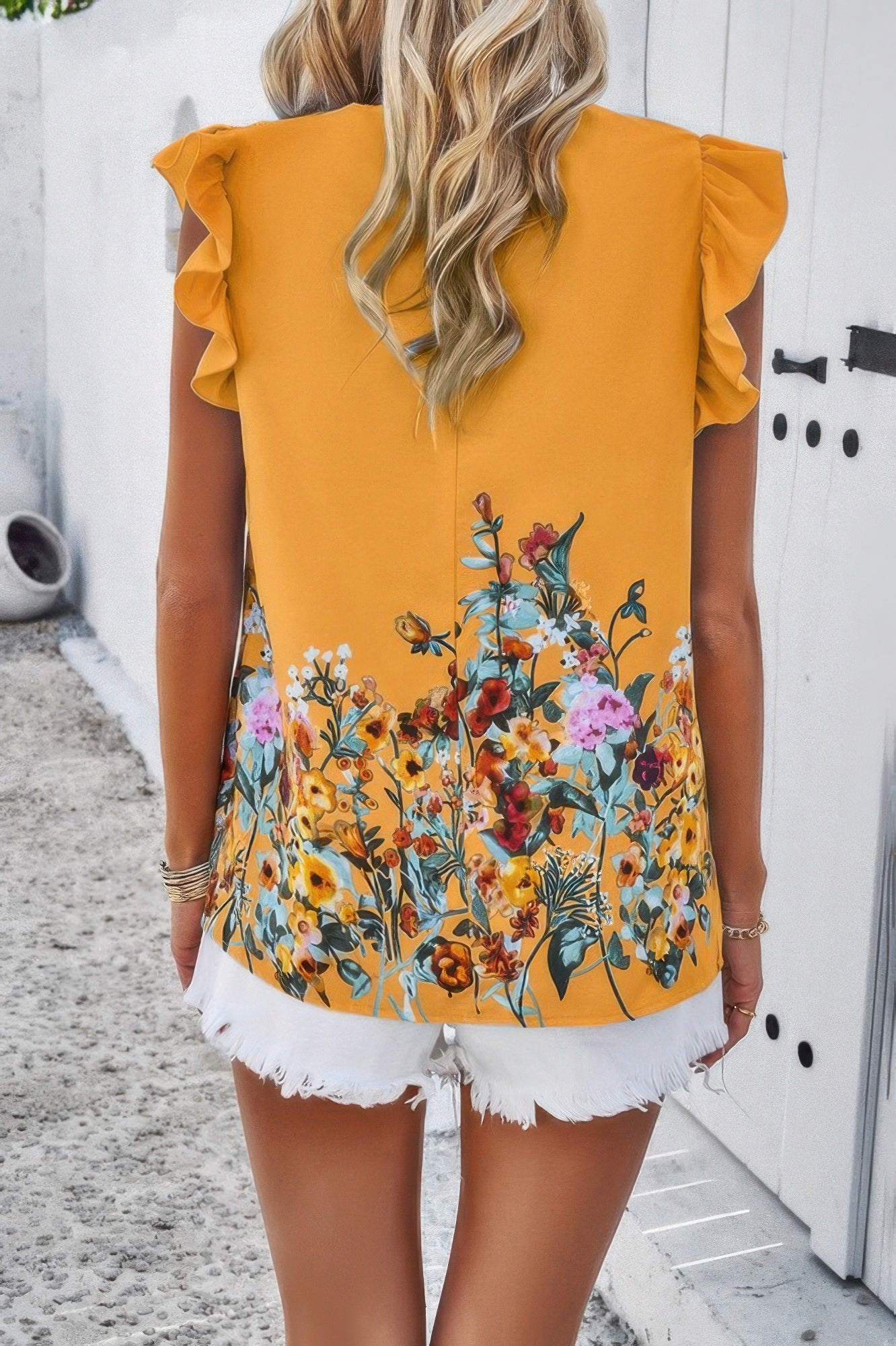 Floral Ruched Yoke Flutter Sleeve Top Secondary image