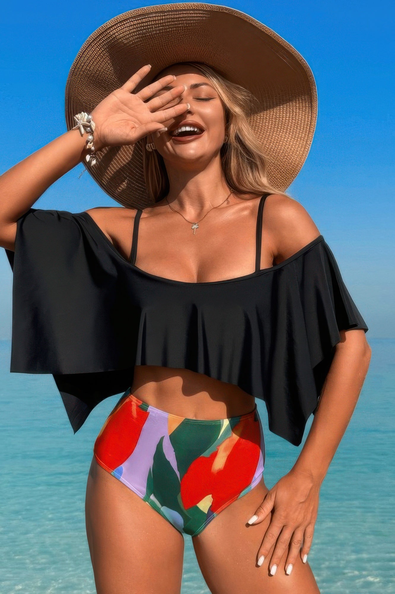 Ruffle Tankini Swimsuit with High-Waisted Bottoms Secondary image