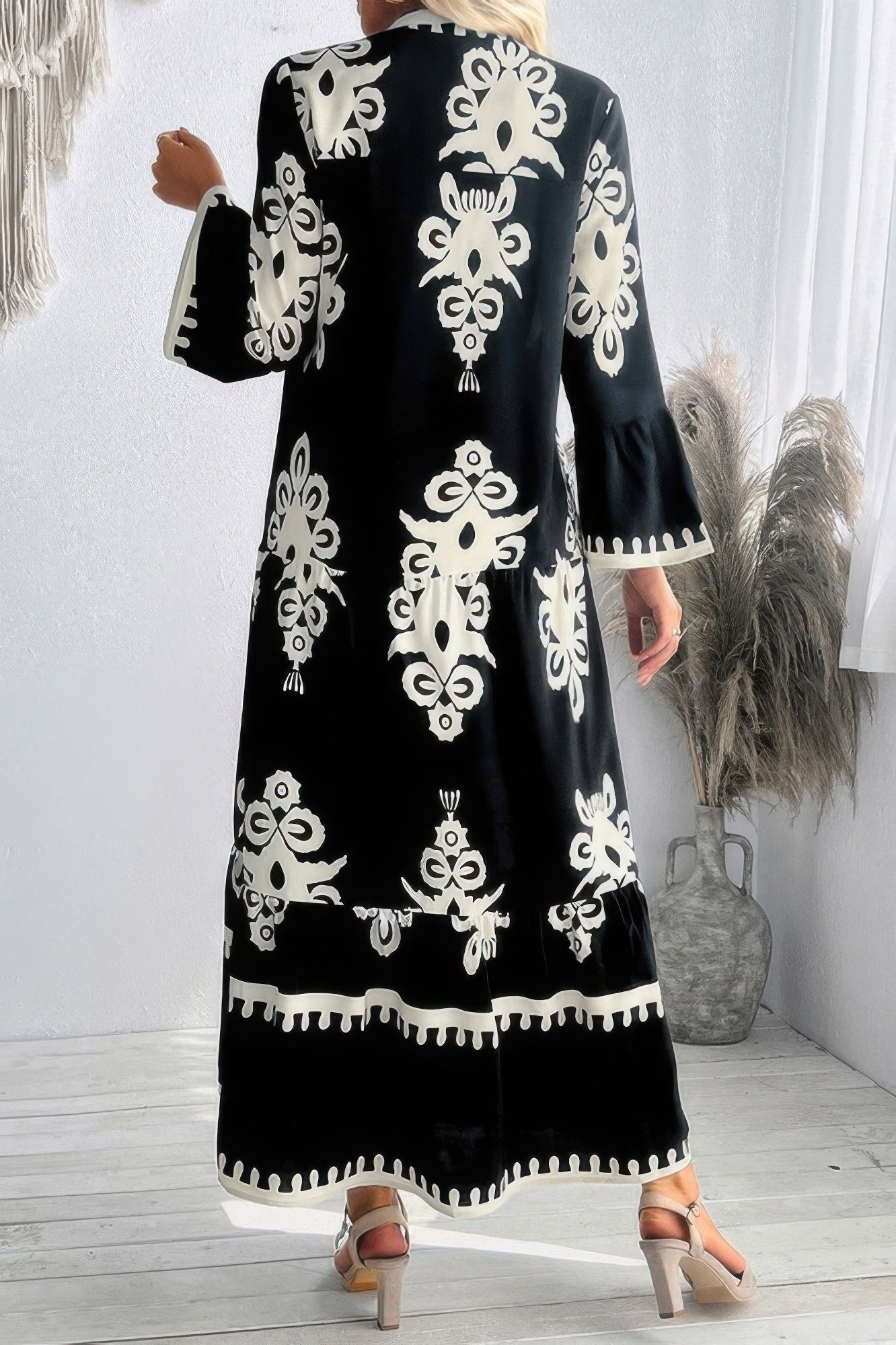 Floral Trim Tiered V-Neck Button Dress Secondary image