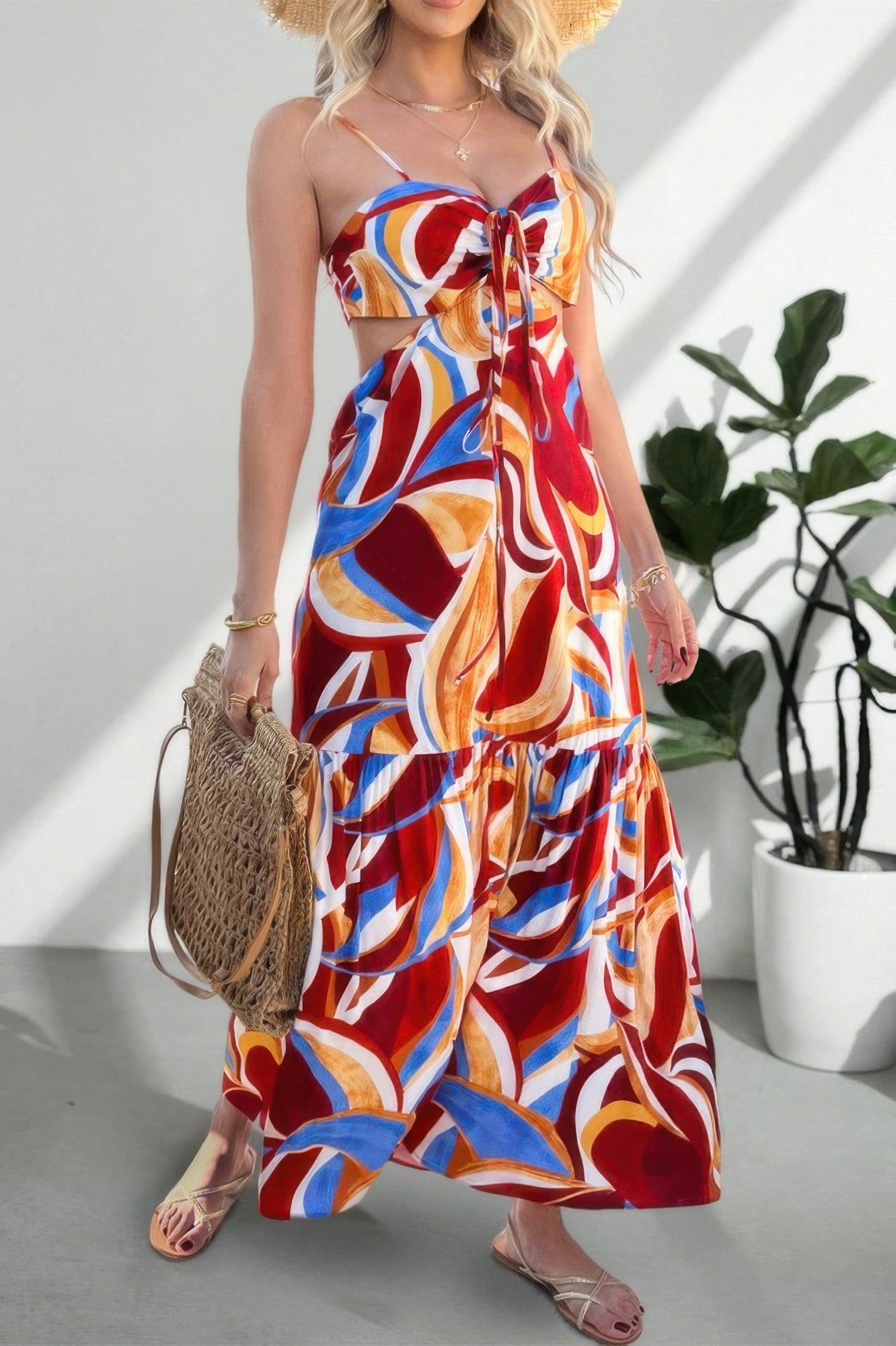 Printed Strappy Front-Tie Maxi Dress Secondary image