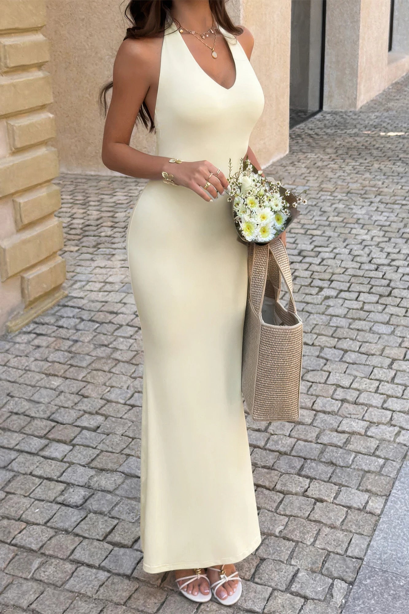 V-Neck Halter Maxi Dress with Back Slit Secondary image