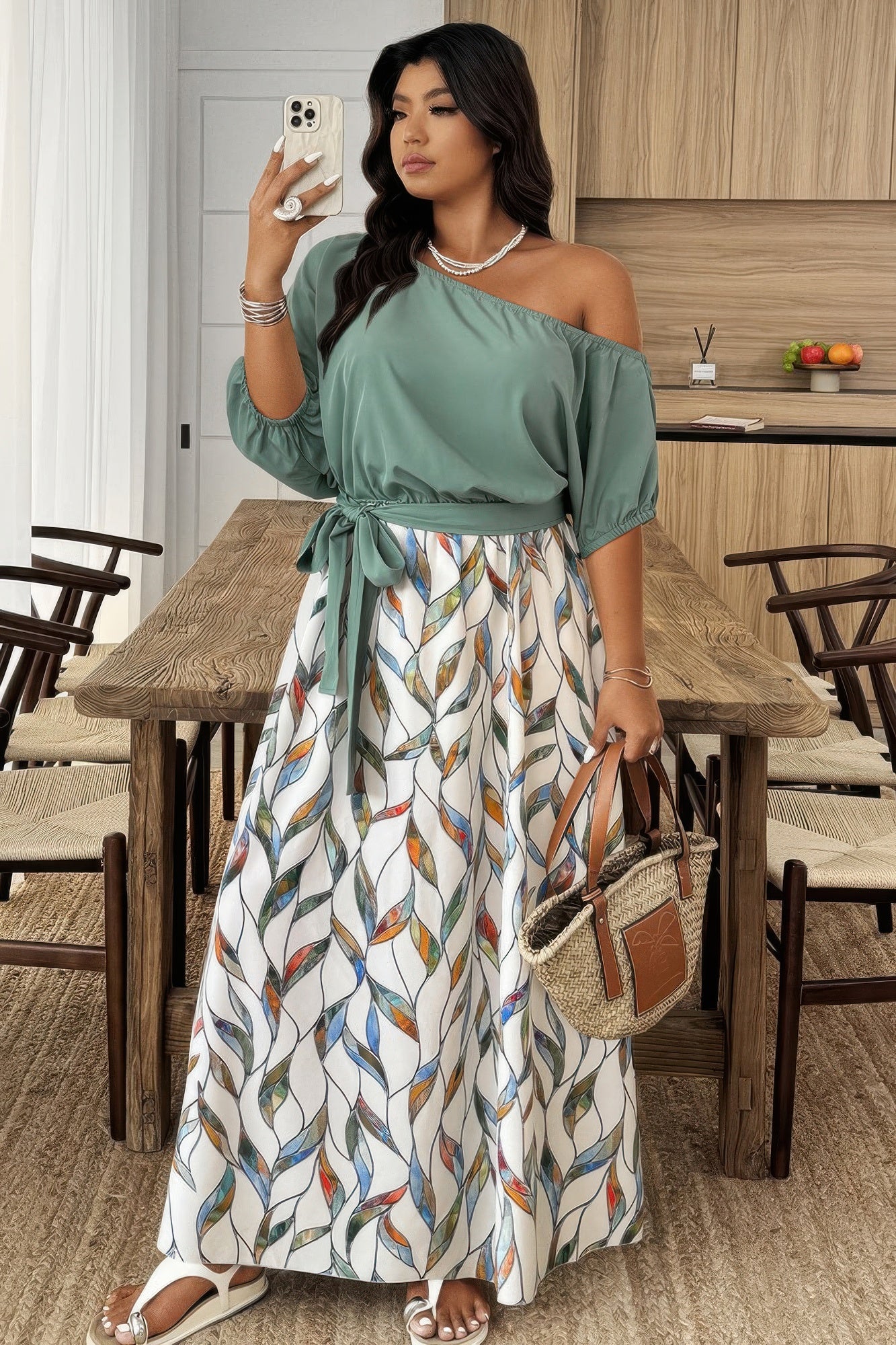 Plus Size Floral Twist Waist One Shoulder Dress Secondary image