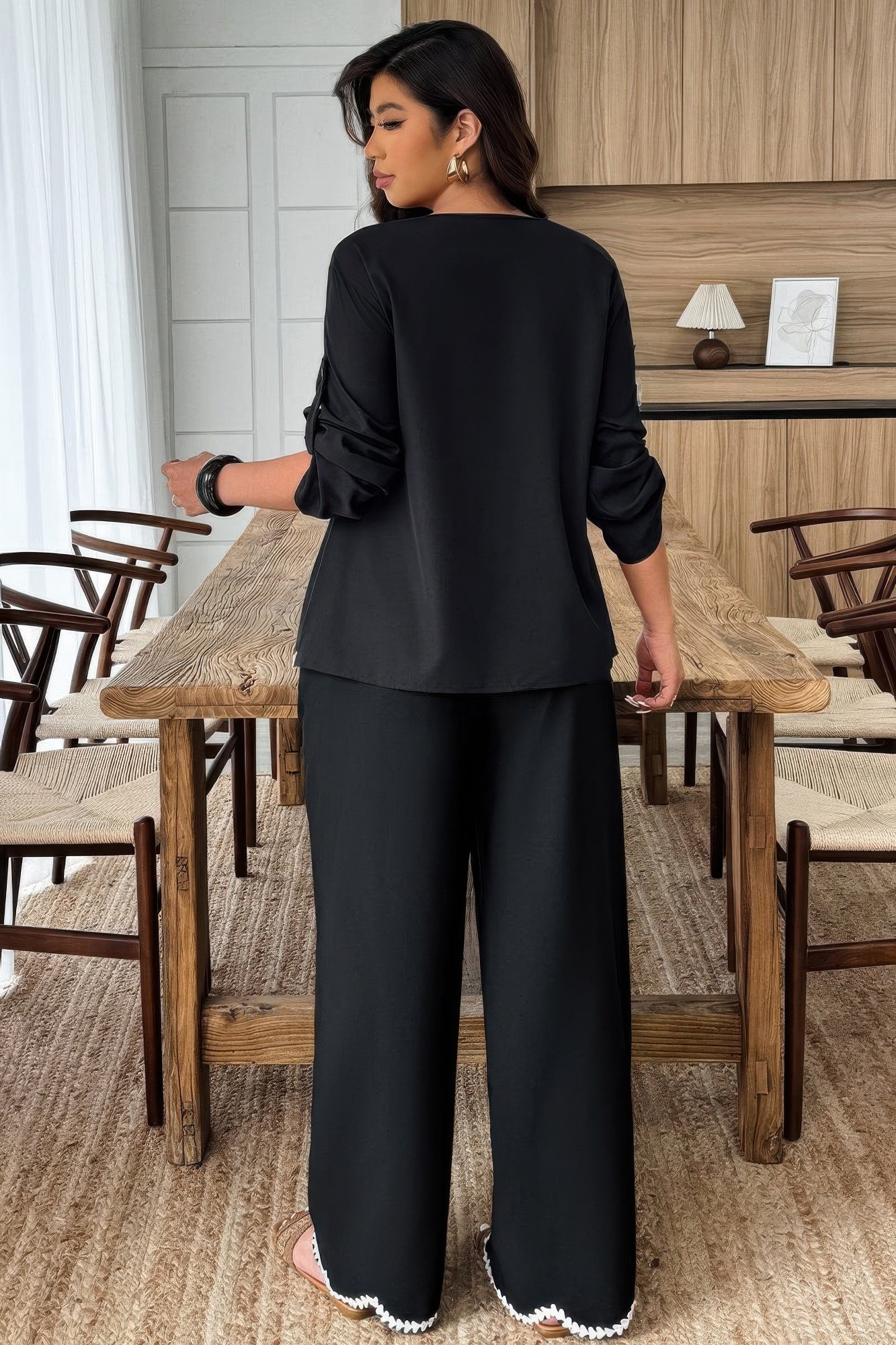 Plus Size Black Two-Piece Set with Contrast Scalloped Trim Secondary image